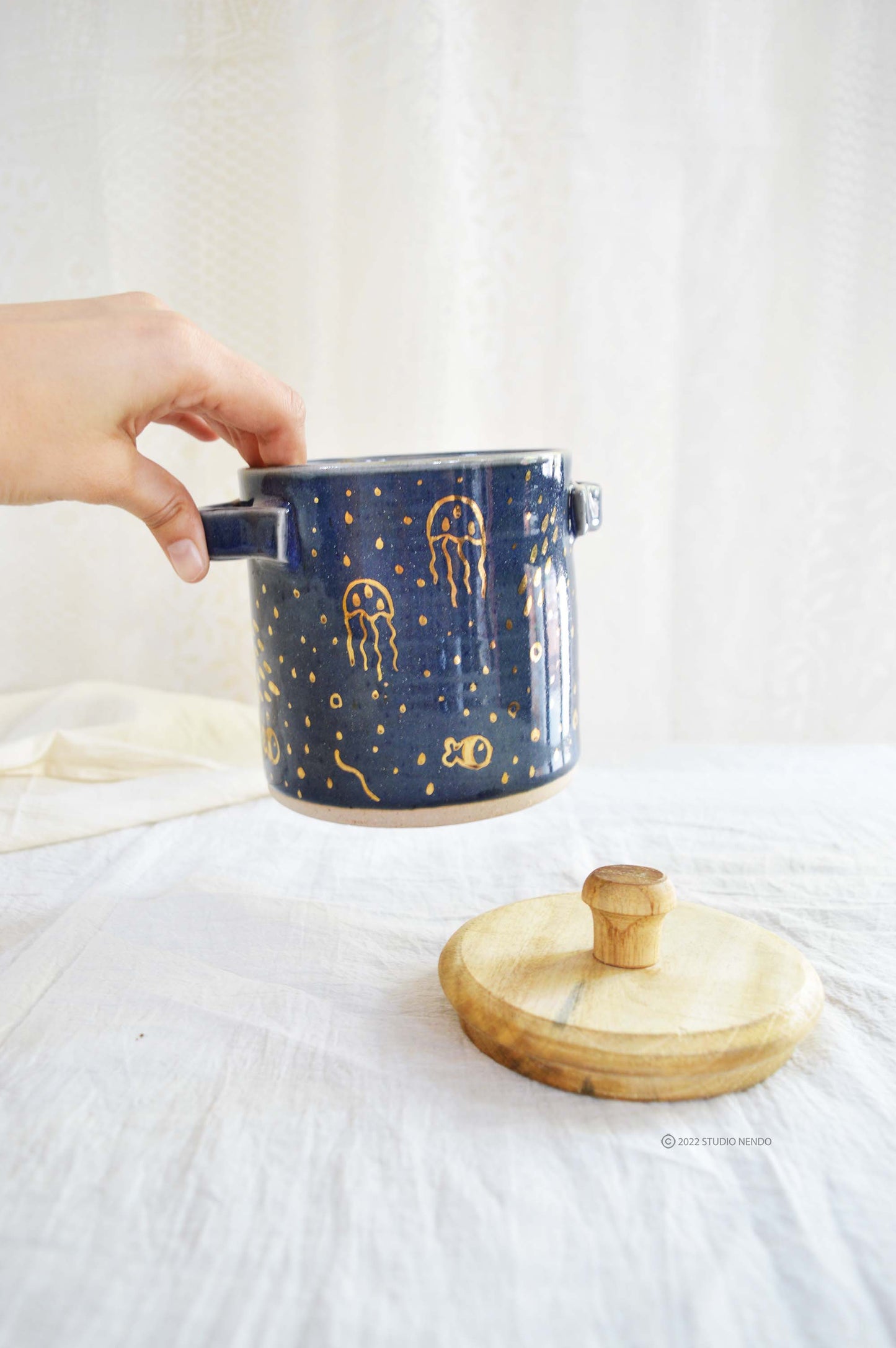 Storage Jars- Deep Ocean (Mama Whale)- Gold Work