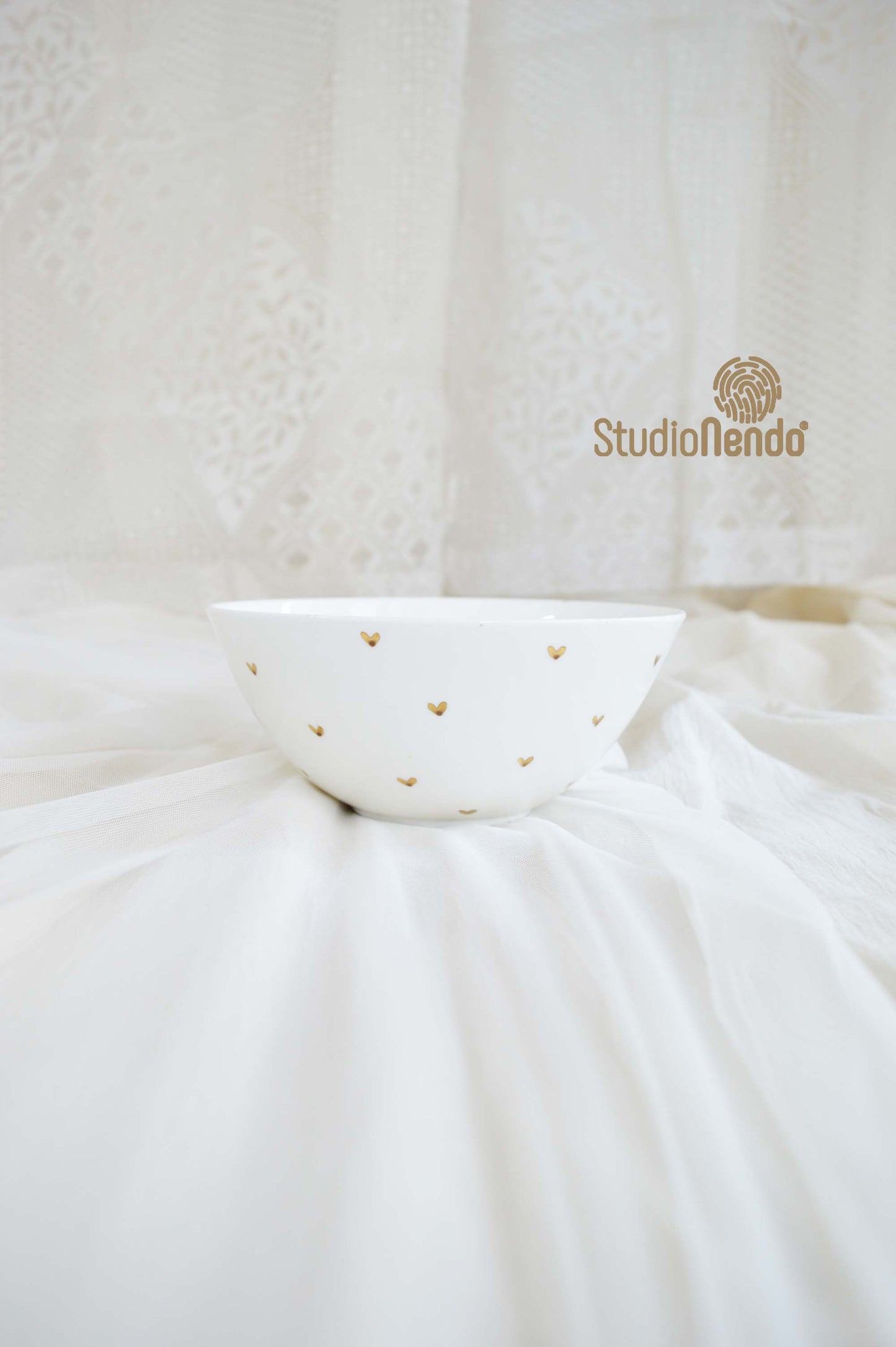 Hand Painted Series- Serving Bowl- Golden Hearts- Medium