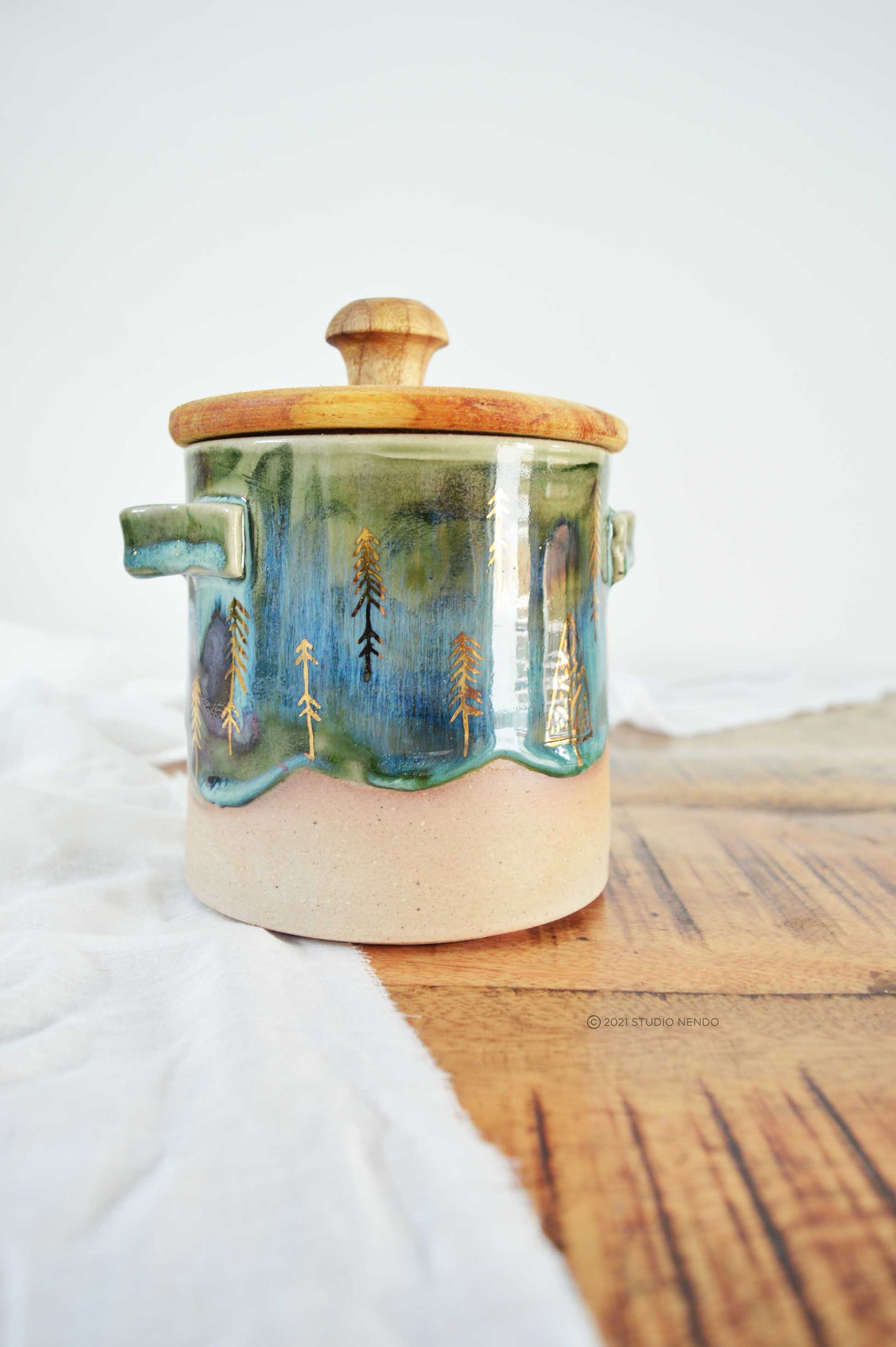 Cabin In the Woods- Storage Jar (Gold Work)
