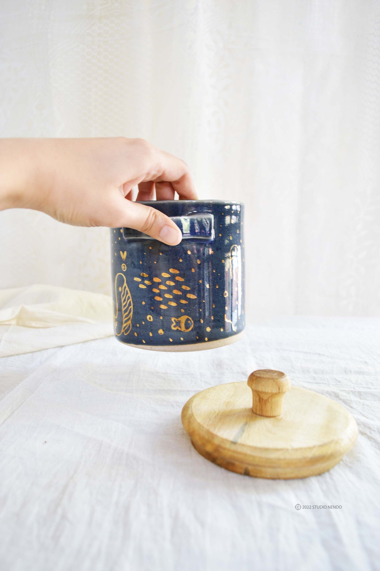 Storage Jars- Deep Ocean (Mama Whale)- Gold Work