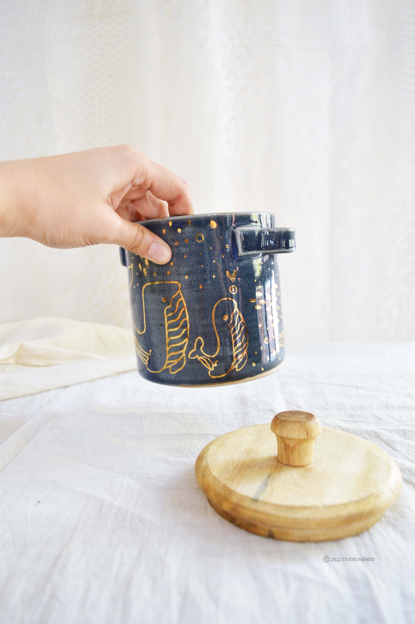 Storage Jars- Deep Ocean (Mama Whale)- Gold Work