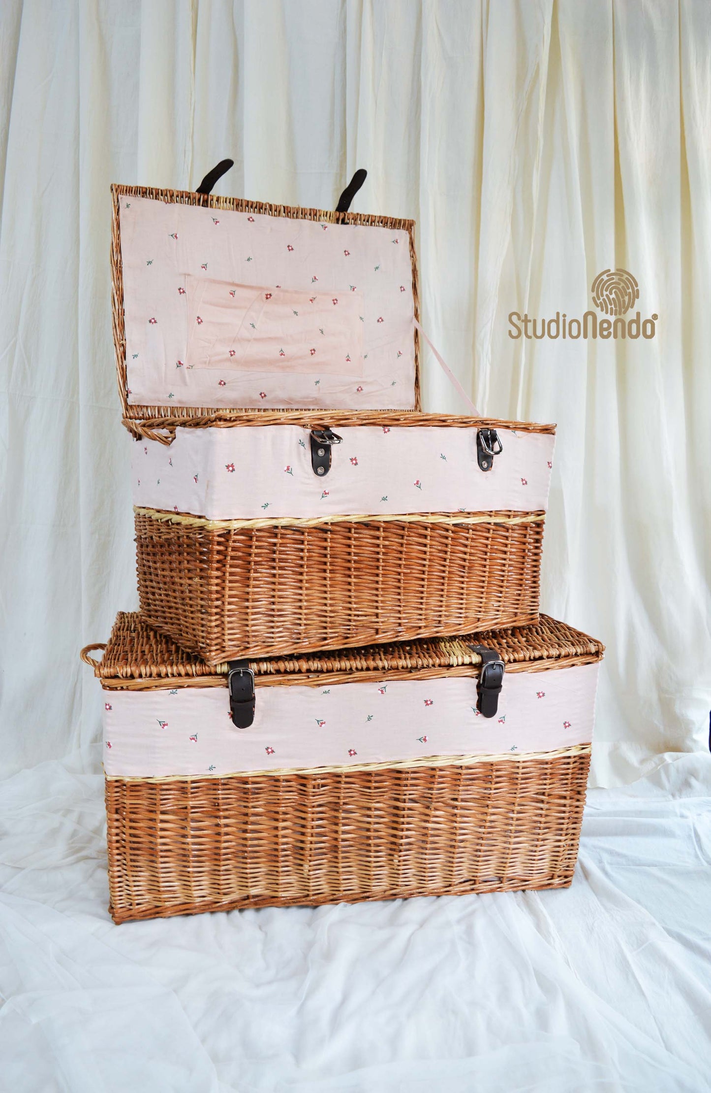 Natural Wicker Storage Trunk- Pink Blossom
