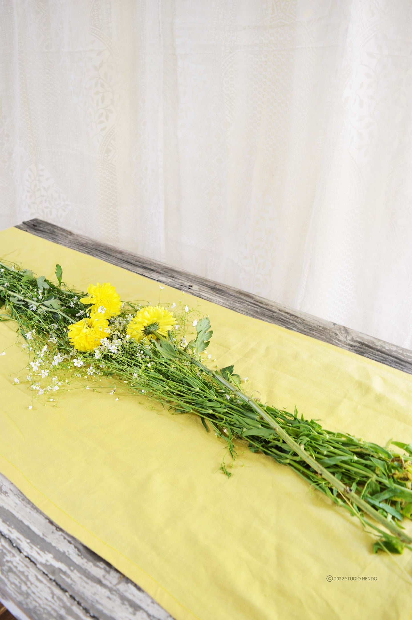 Linen Table Runner with Tassles- Sunshine Yellow