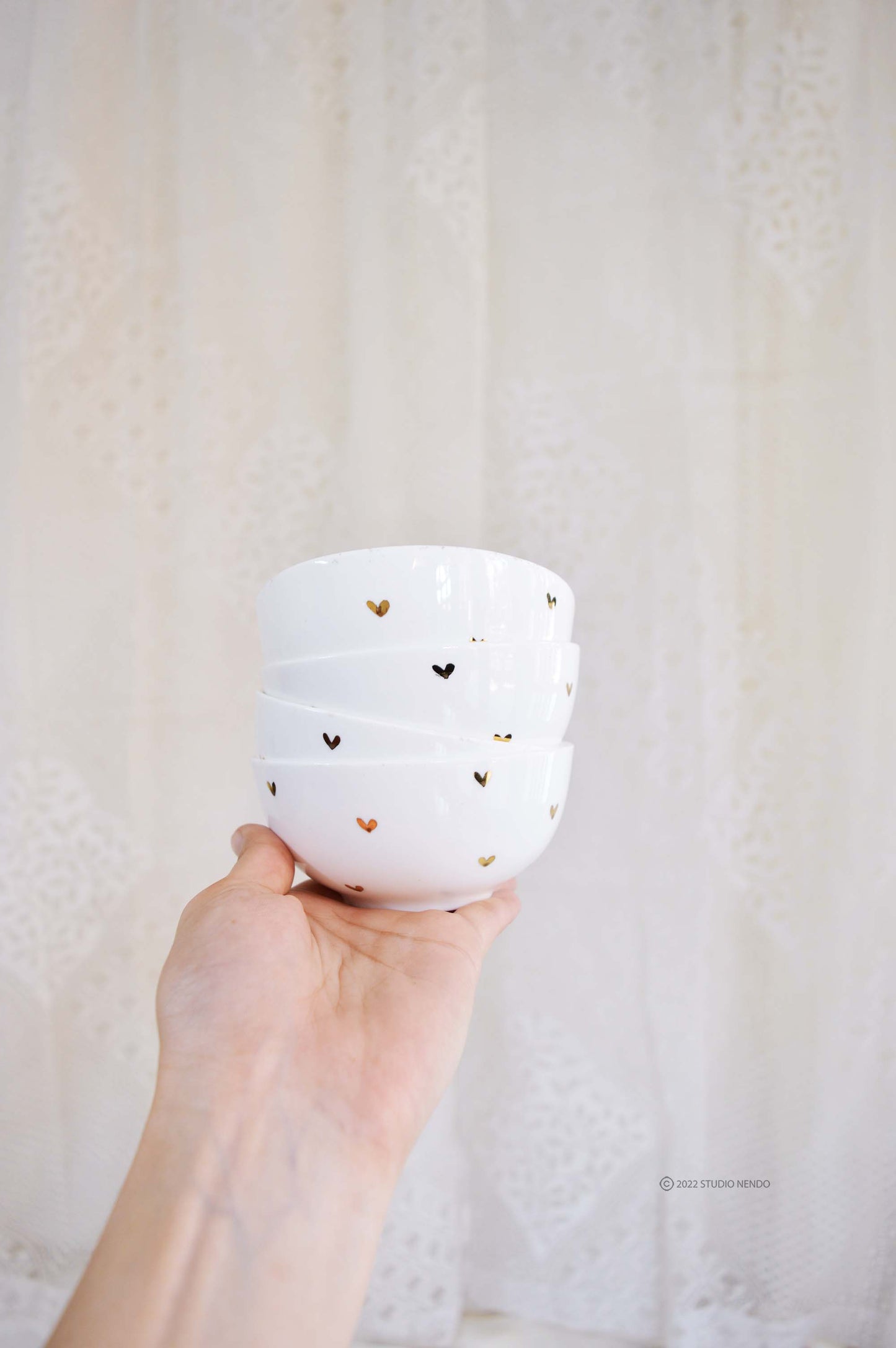 Hand Painted Series- Katori (Set of 2)- Golden Hearts