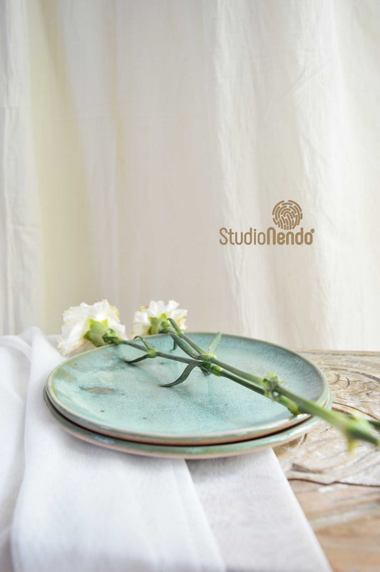 SNACK PLATES- IRREGULAR/ORGANIC- SET OF 2- MOTTLED GREEN