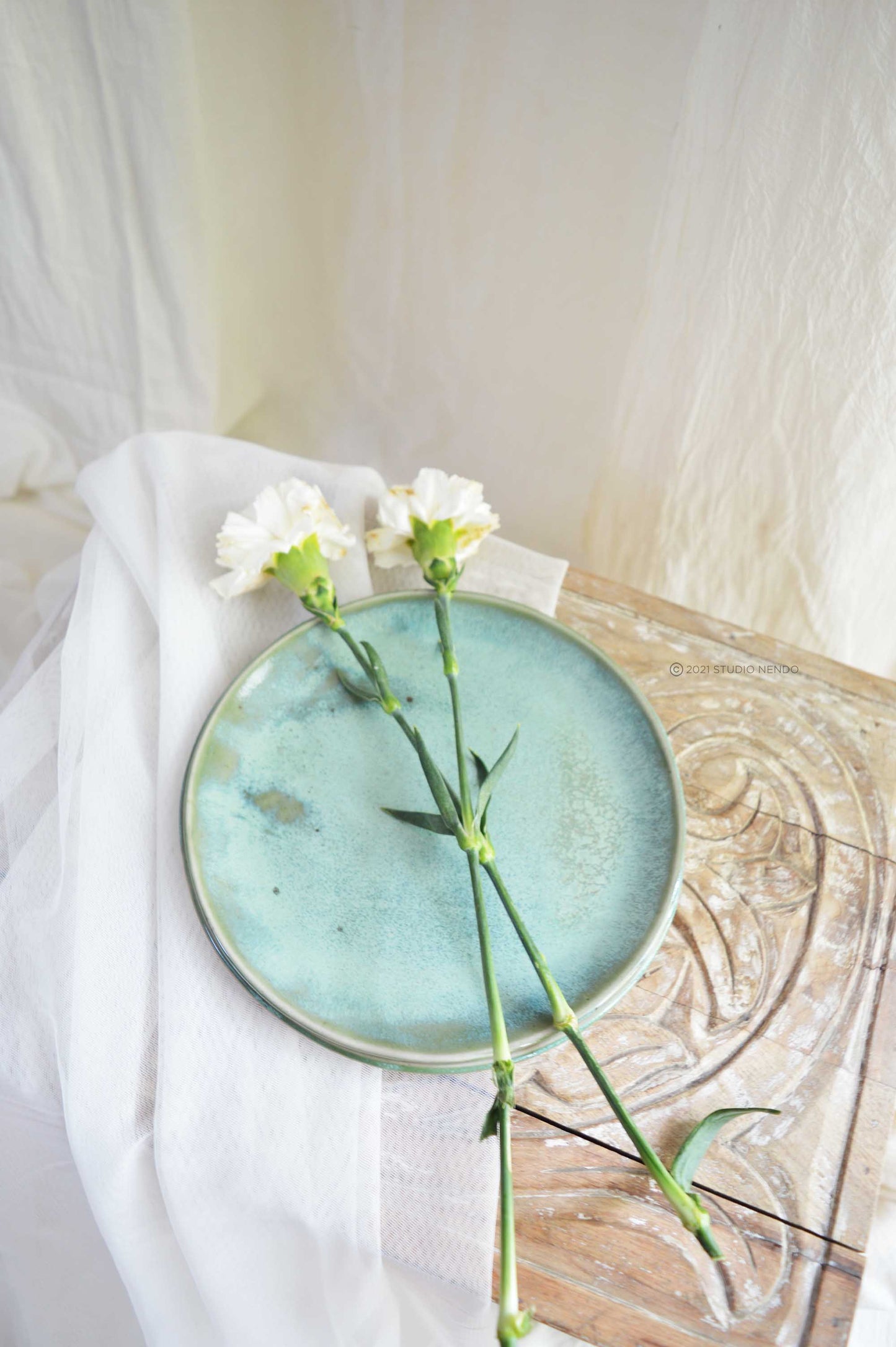 SNACK PLATES- IRREGULAR/ORGANIC- SET OF 2- MOTTLED GREEN