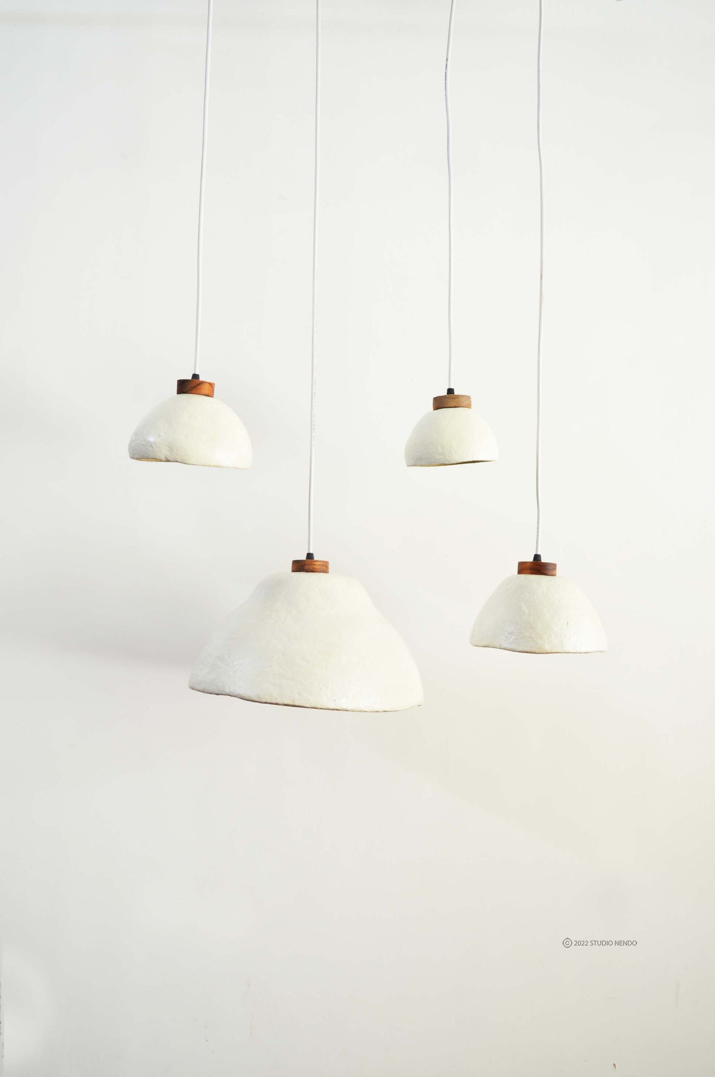 Faux Ceramic- Paper Mache Pendant Lamp- Ivory & Gold