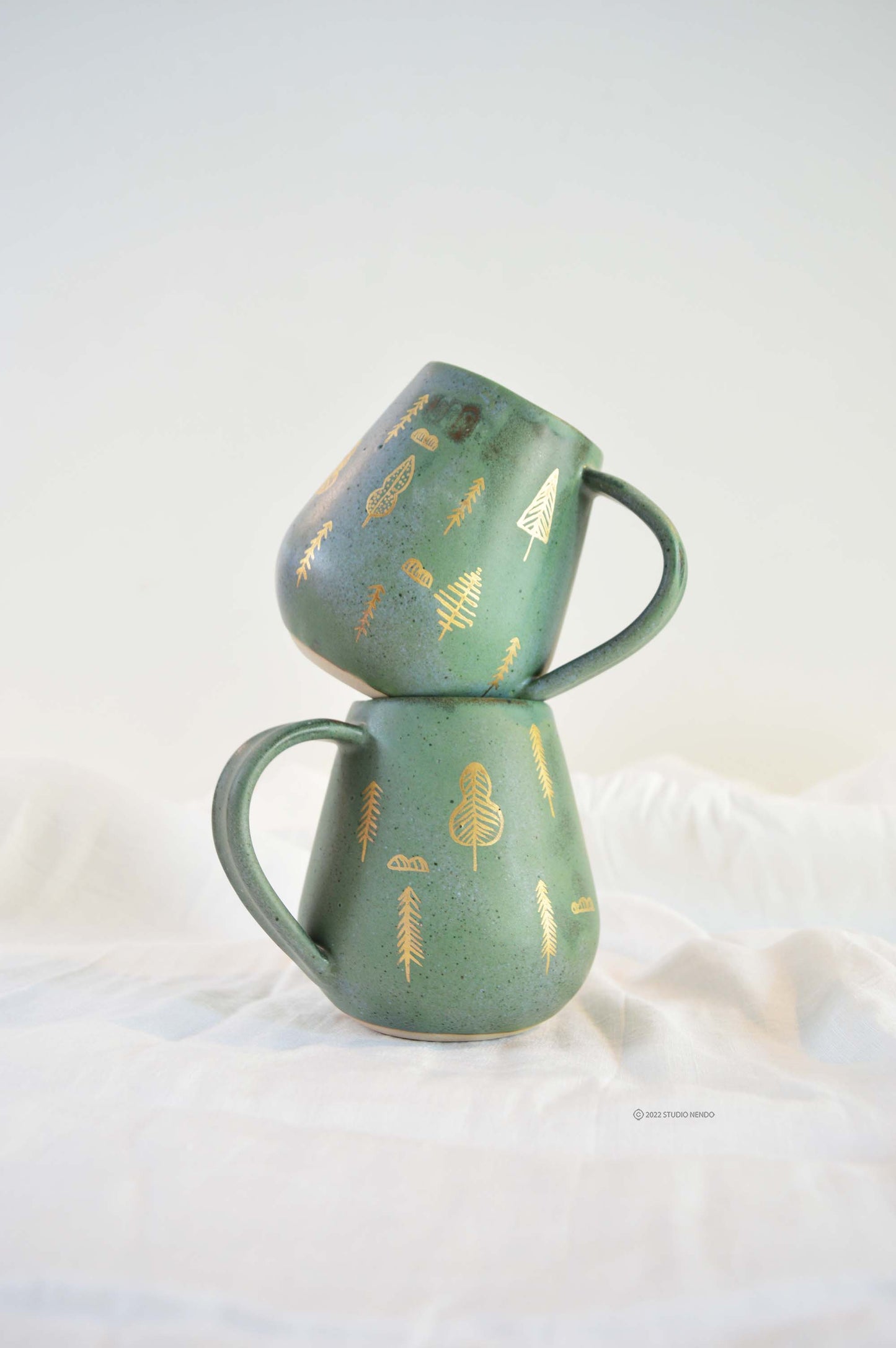Belly Mug- Forest- Gold Work