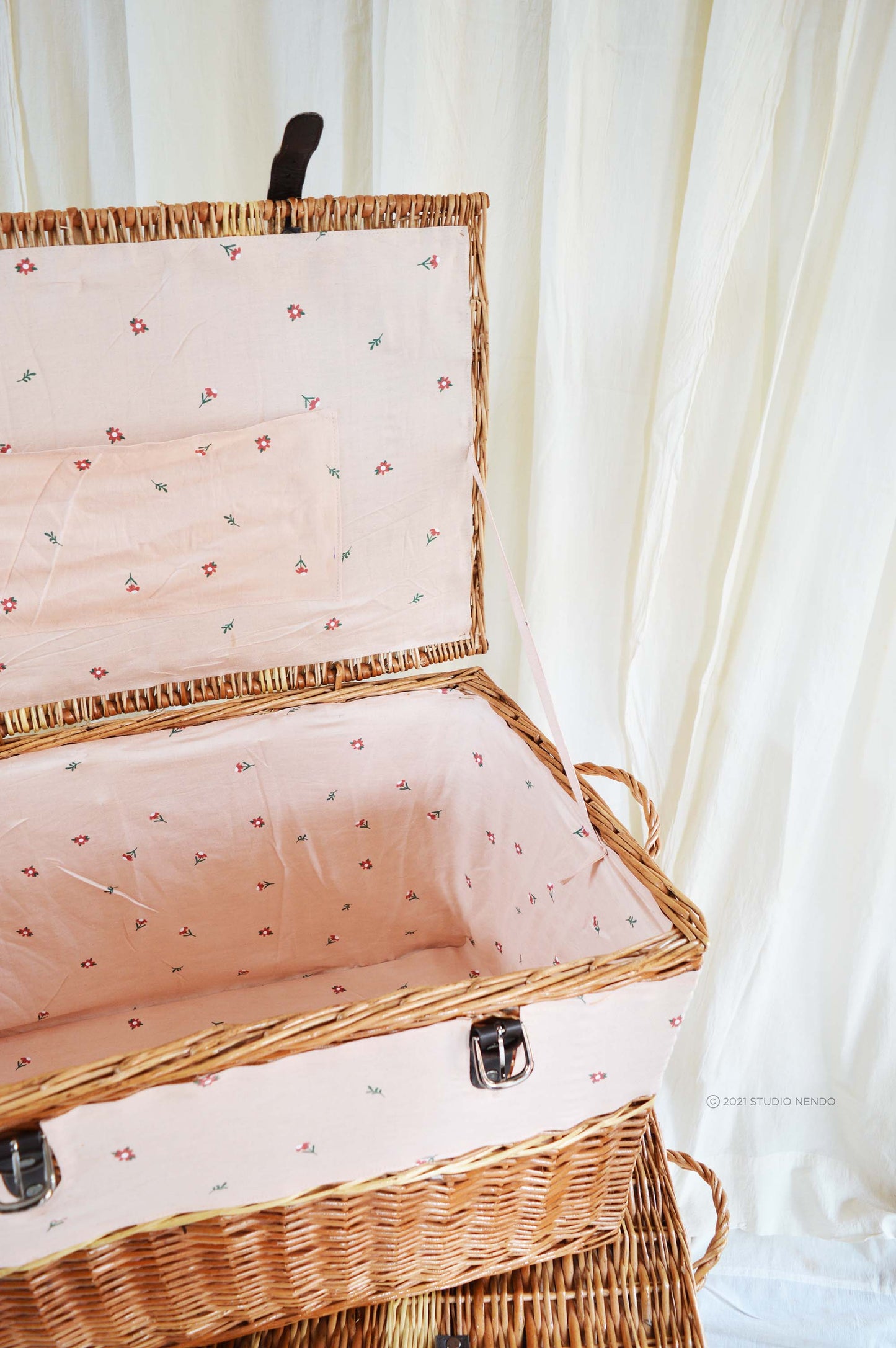 Natural Wicker Storage Trunk- Pink Blossom