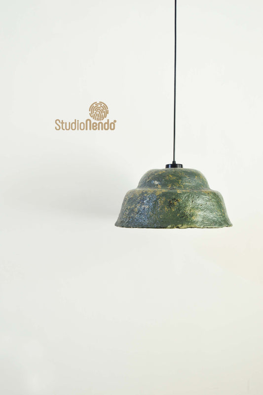 Faux Ceramic- Paper Mache Pendant Lamp- Camou