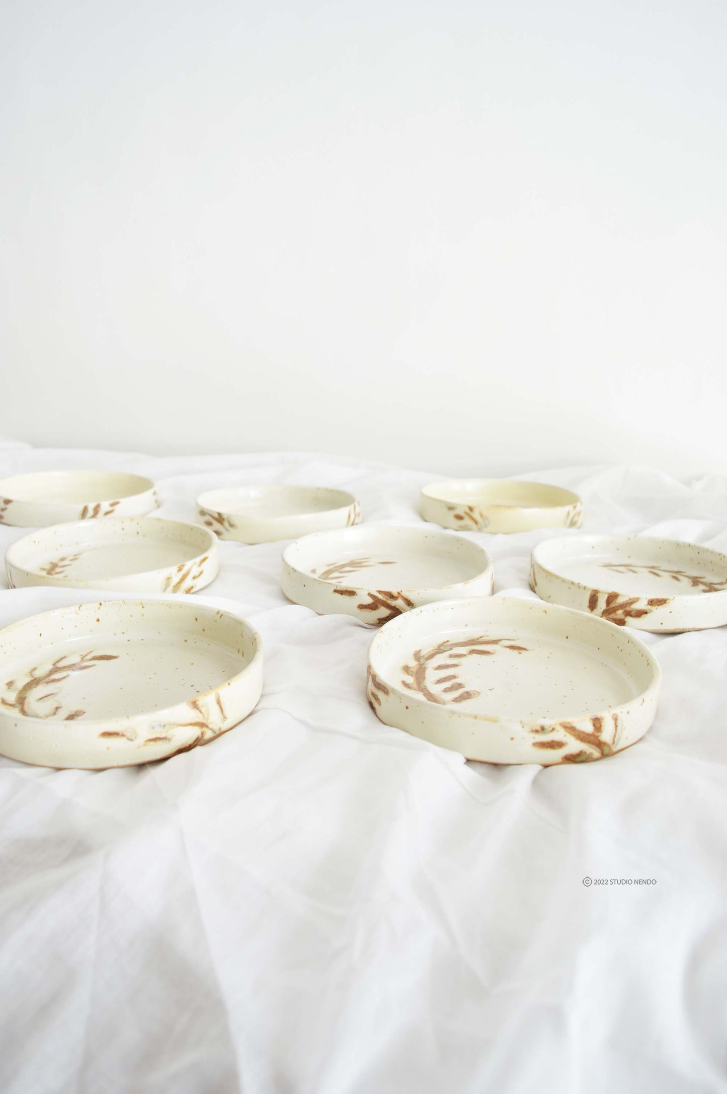 Cake Plate- Cream with Leaf Motif- Set of 2