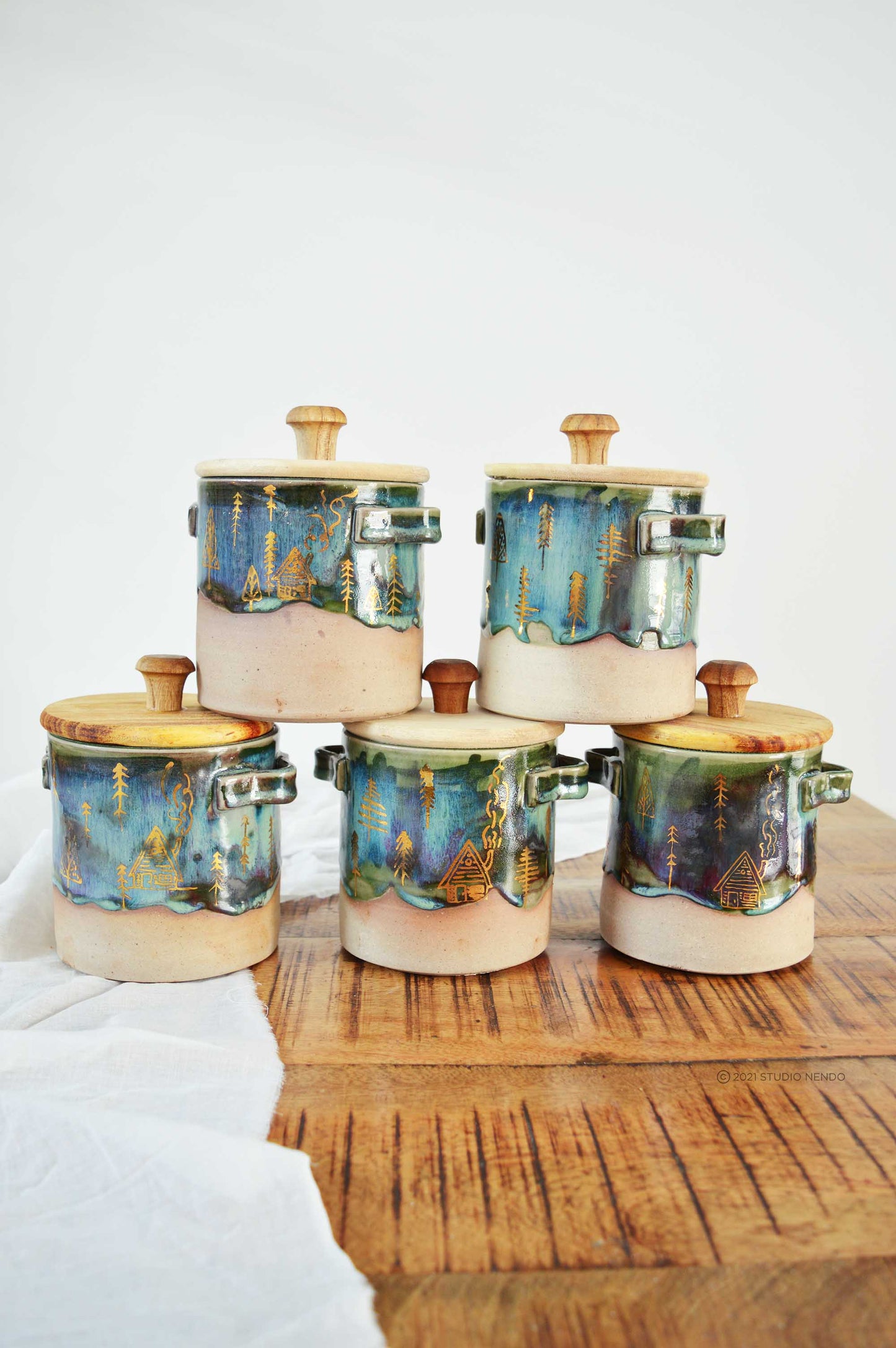 Cabin In the Woods- Storage Jar (Gold Work)