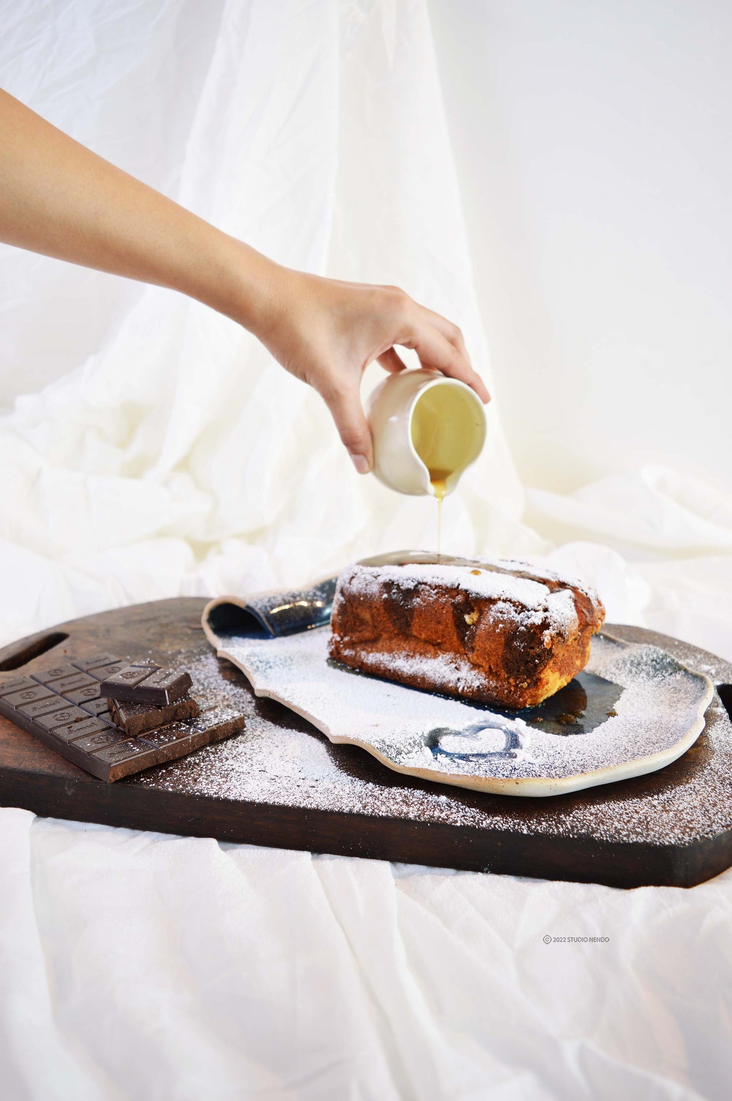 Scroll Cheese Platter- Mottled Blue