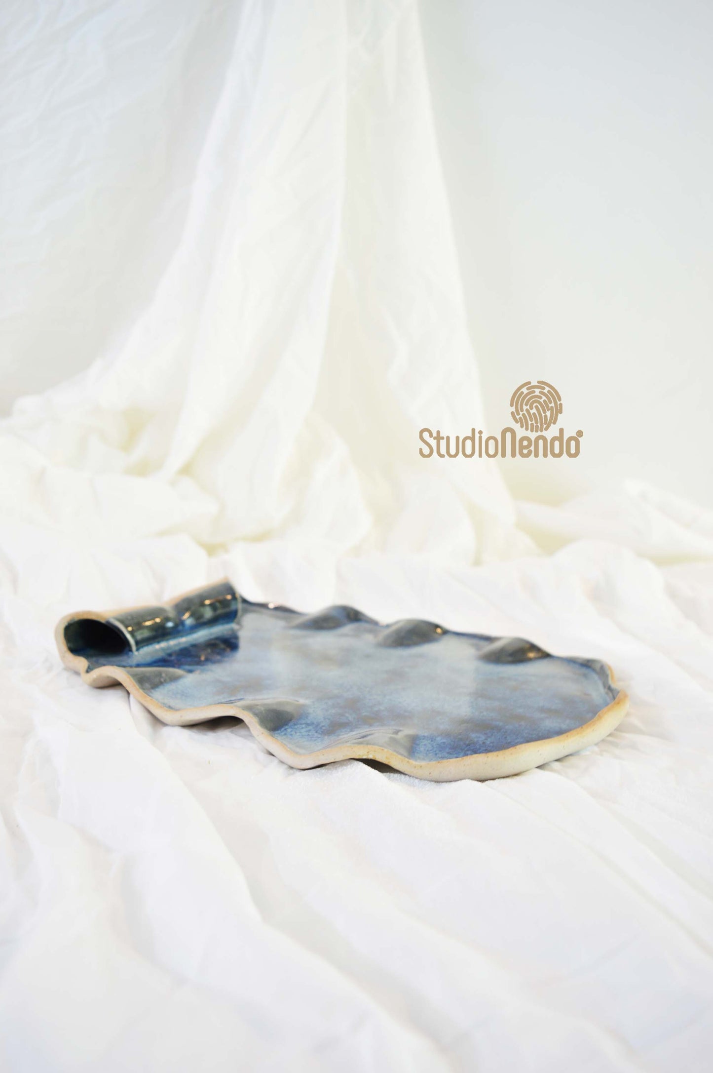 Scroll Cheese Platter- Mottled Blue