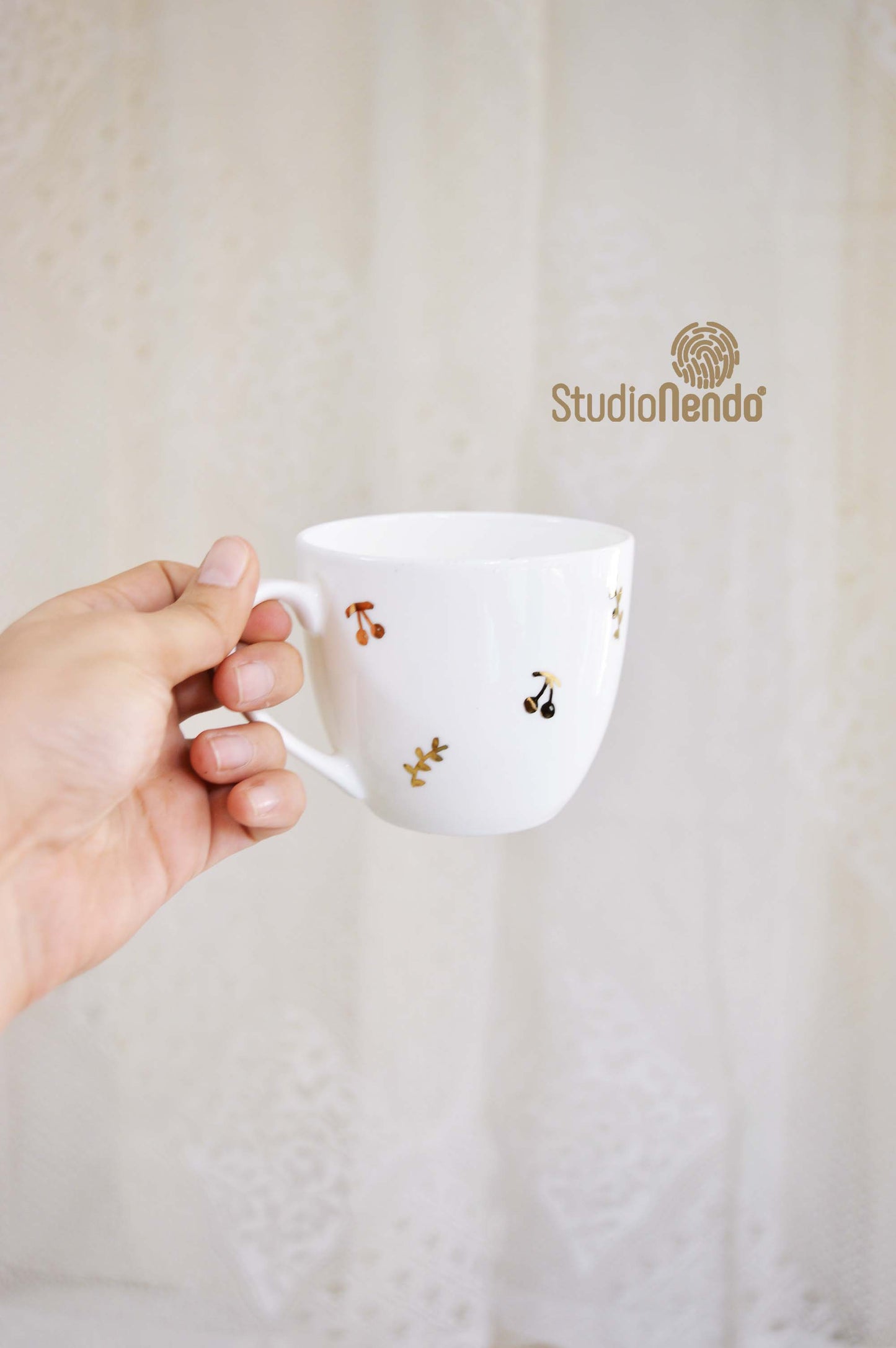 Hand Painted Series- Teacups (Set of 4)- Gilded Holly