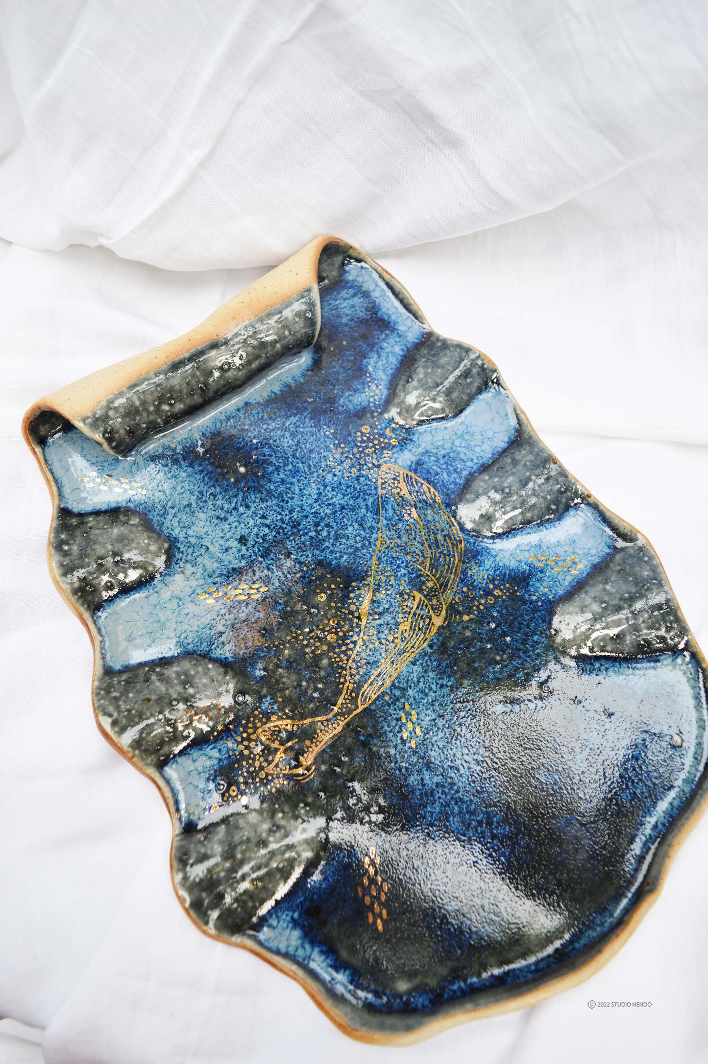 Scroll Cheese Platter- Deep Ocean Creatures Gold Illustration