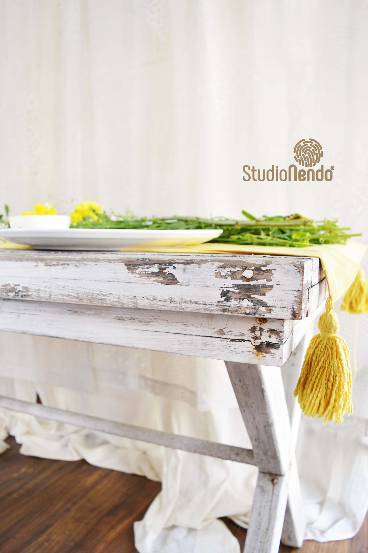 Linen Table Runner with Tassles- Sunshine Yellow