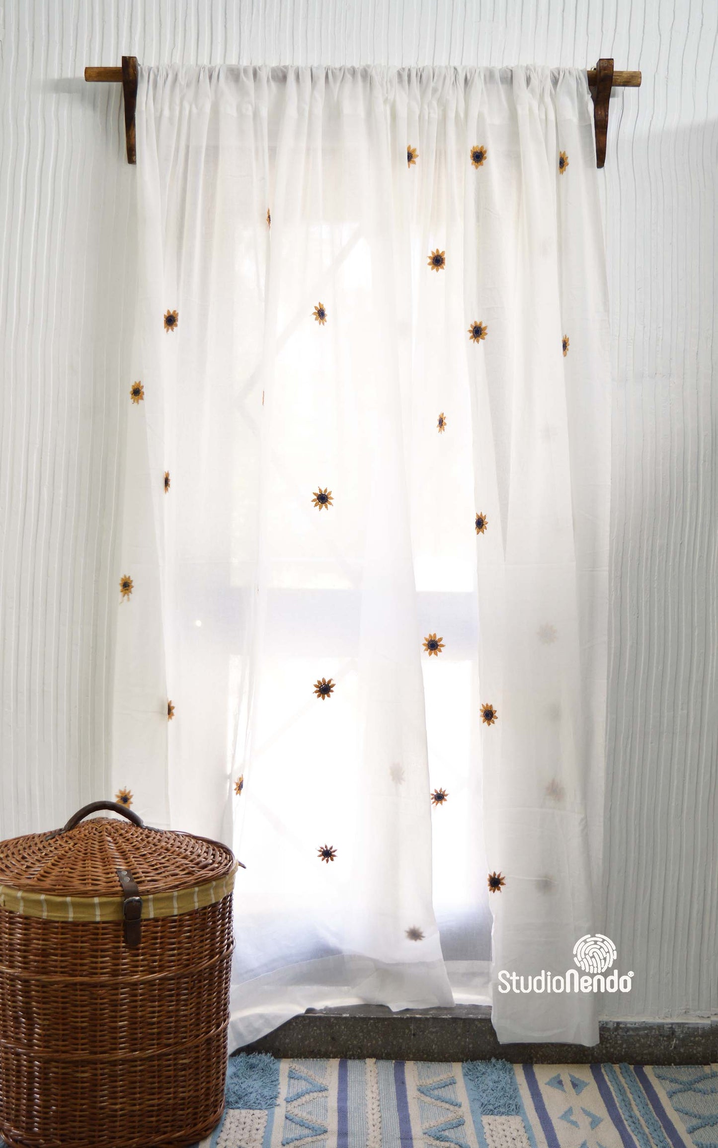 Hand Embroidered Mulmul Curtain- U My Sunflower