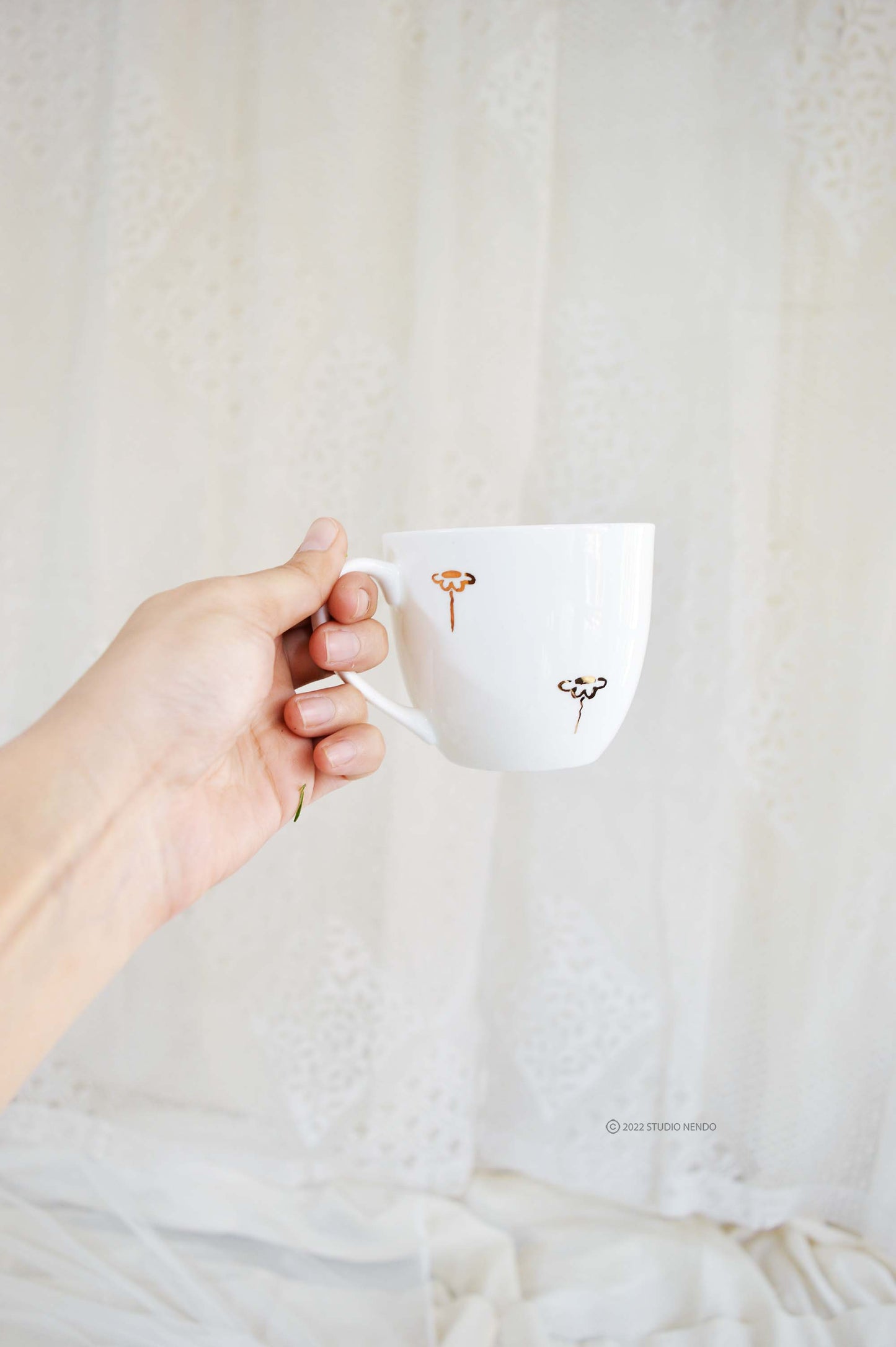 Hand Painted Series- Teacups (Set of 4)- Golden Daisy