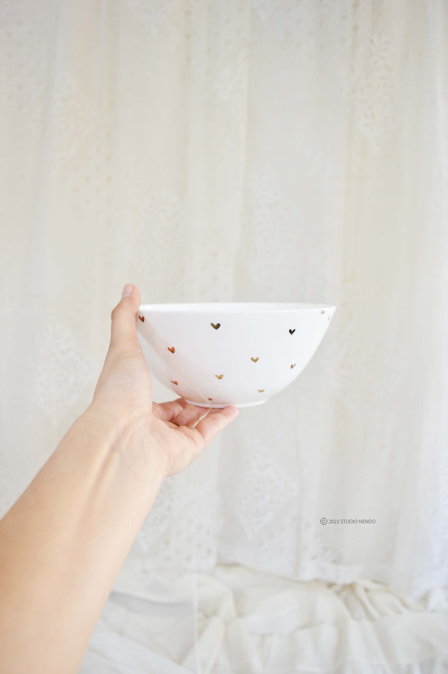 Hand Painted Series- Serving Bowl- Golden Hearts- Medium