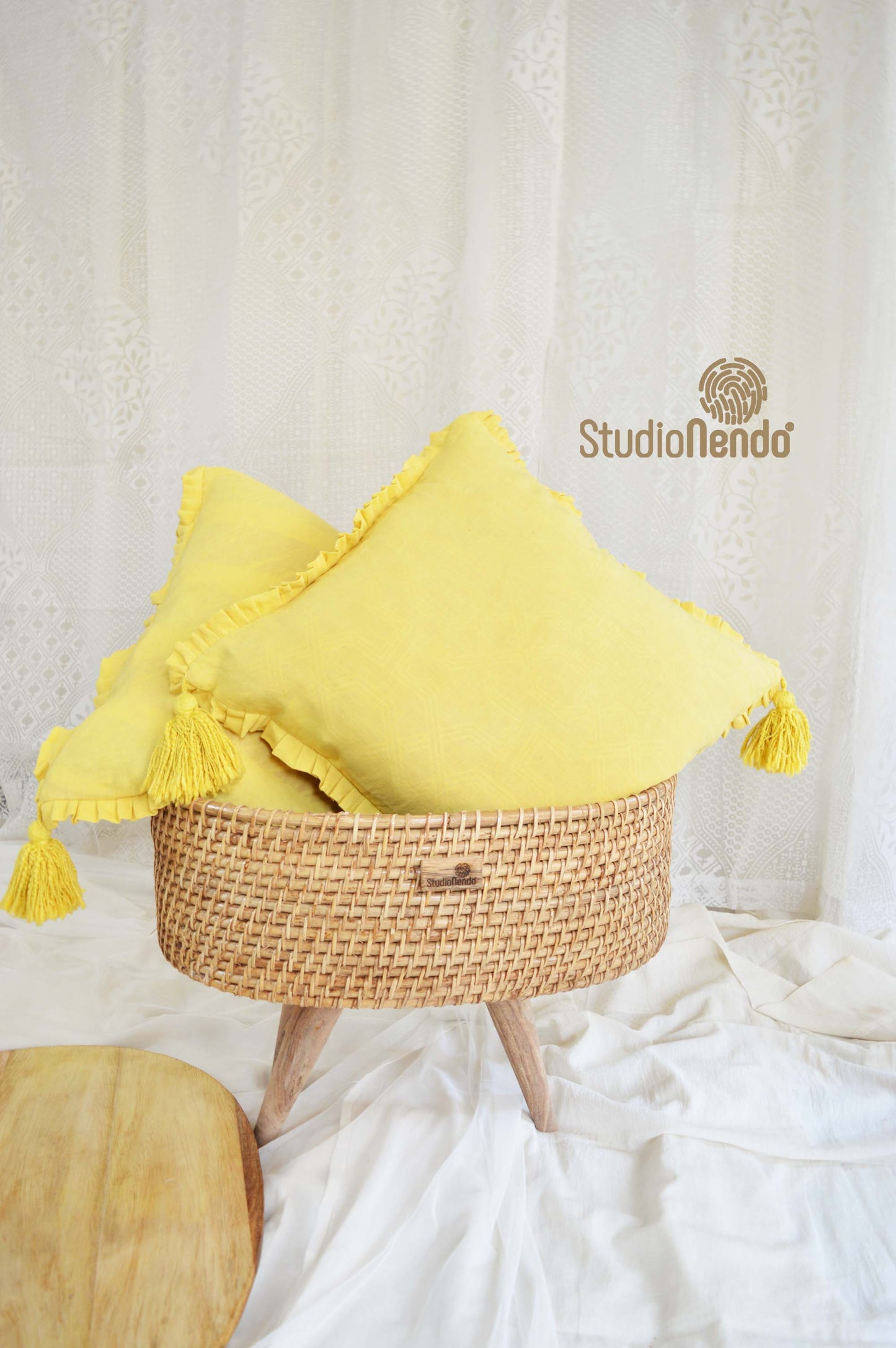 Linen Cushion Cover with Tassles- Sunshine Yellow
