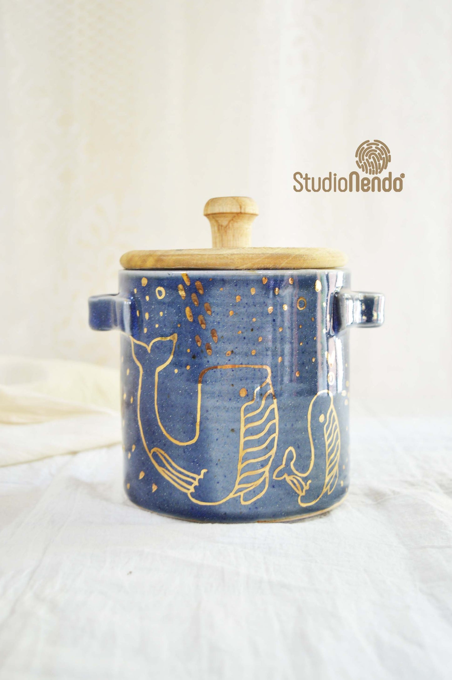 Storage Jars- Deep Ocean (Mama Whale)- Gold Work