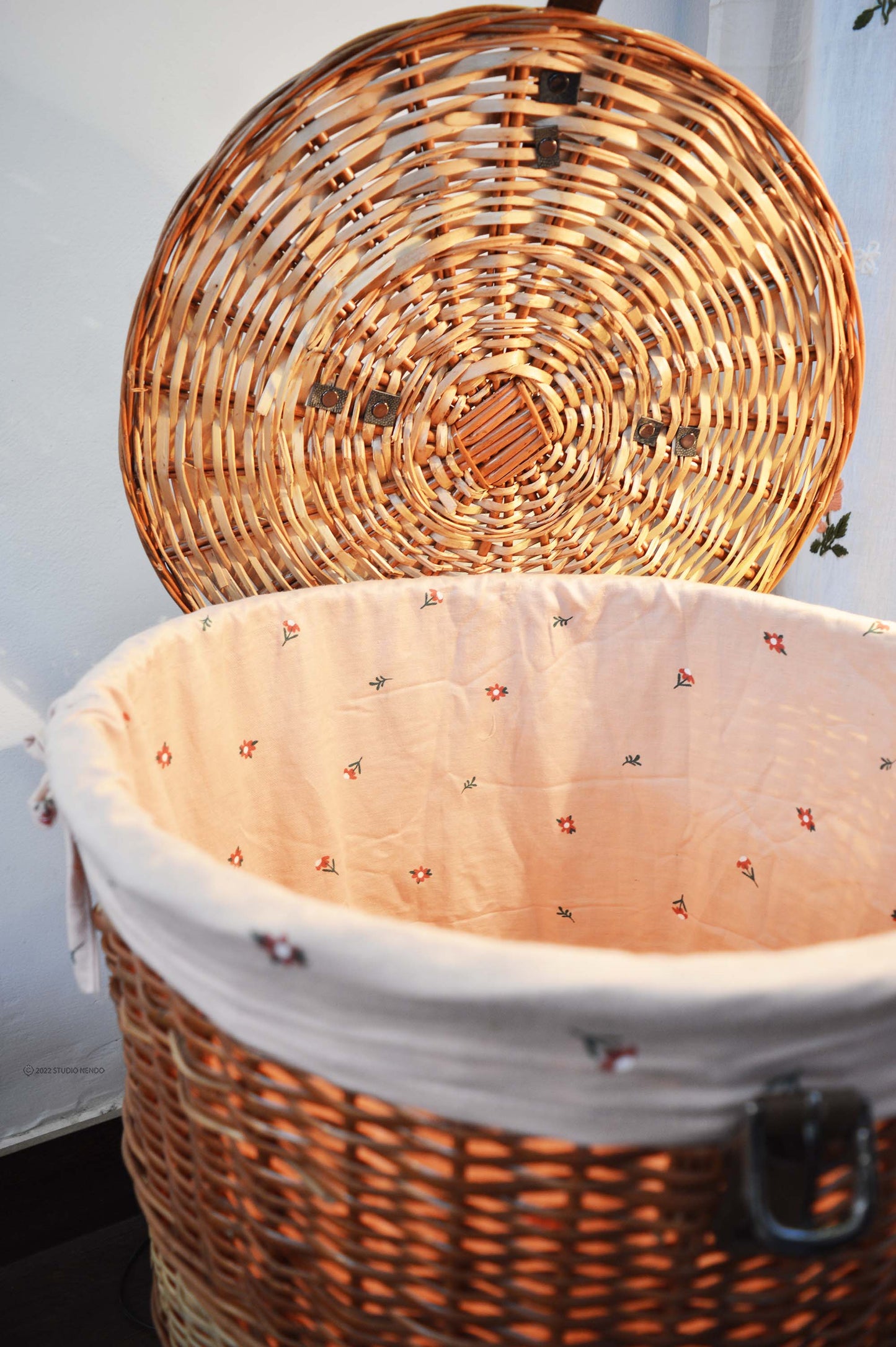 Natural Wicker Laundry Basket- Pink Bloom