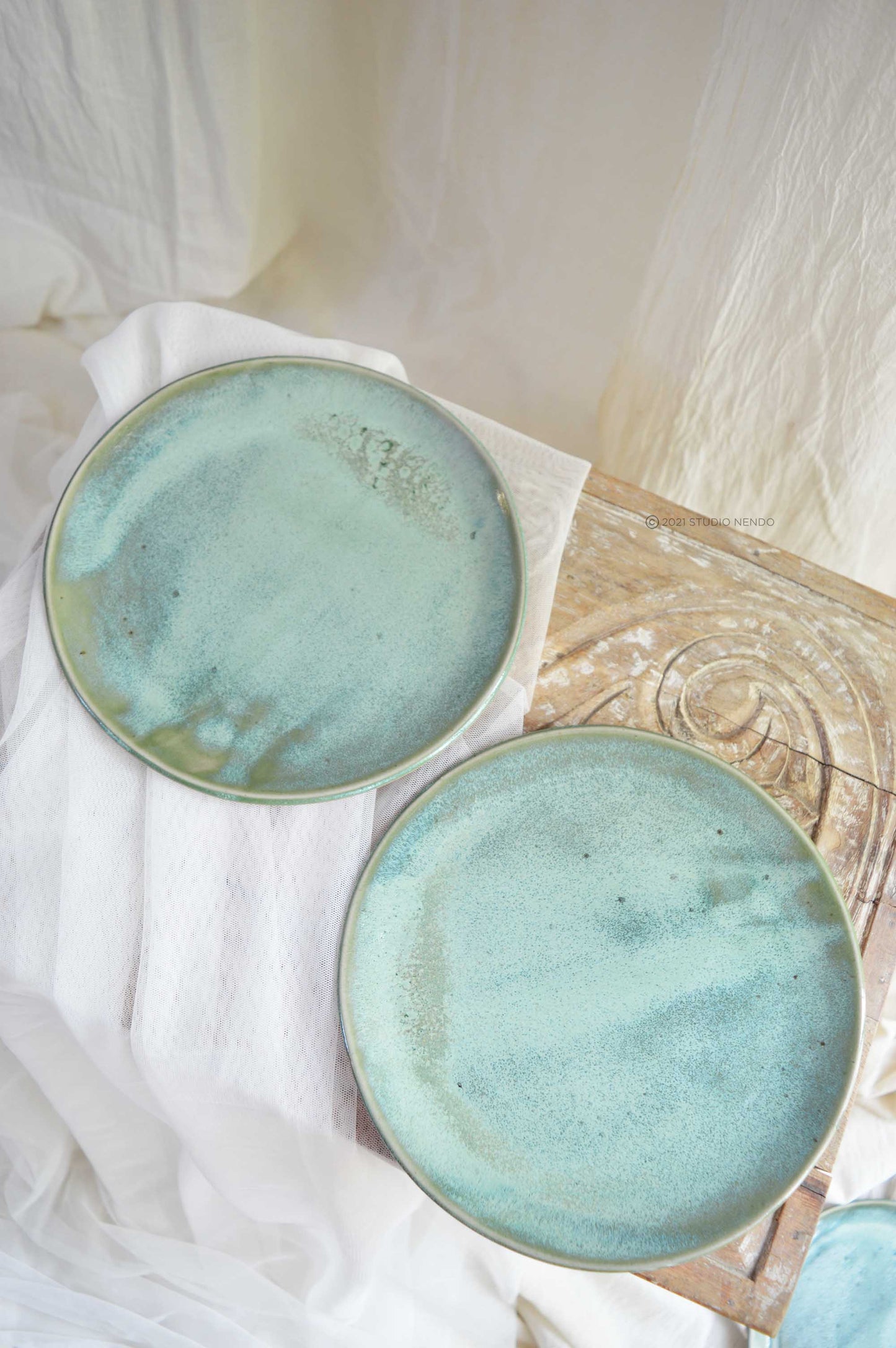 SNACK PLATES- IRREGULAR/ORGANIC- SET OF 2- MOTTLED GREEN