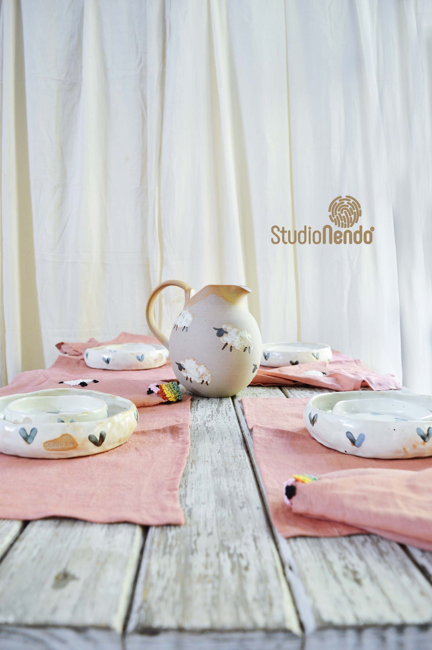 Hand Embroidered Table Mat and Napkin Set- Counting Sheep