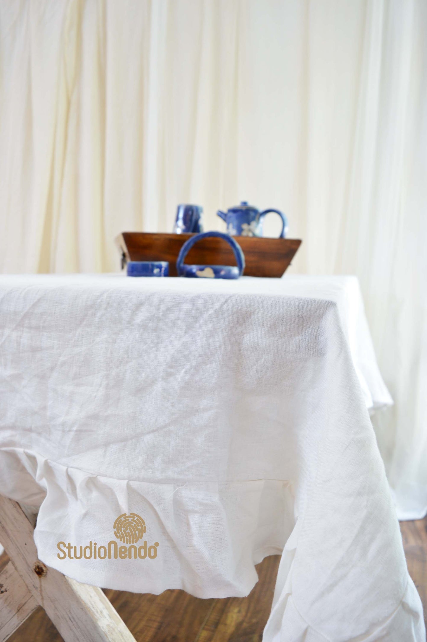 Linen Table Cloth- Frilly White