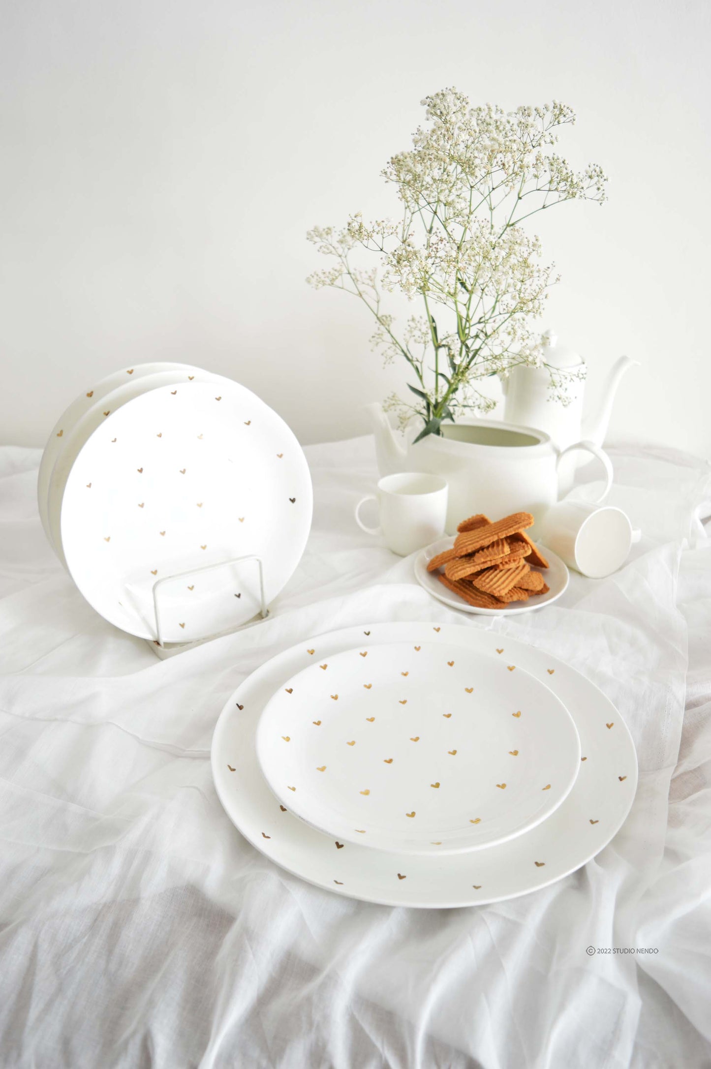 Hand Painted Series- Dinner Plates (Set of 2)- Golden Heart- 12"