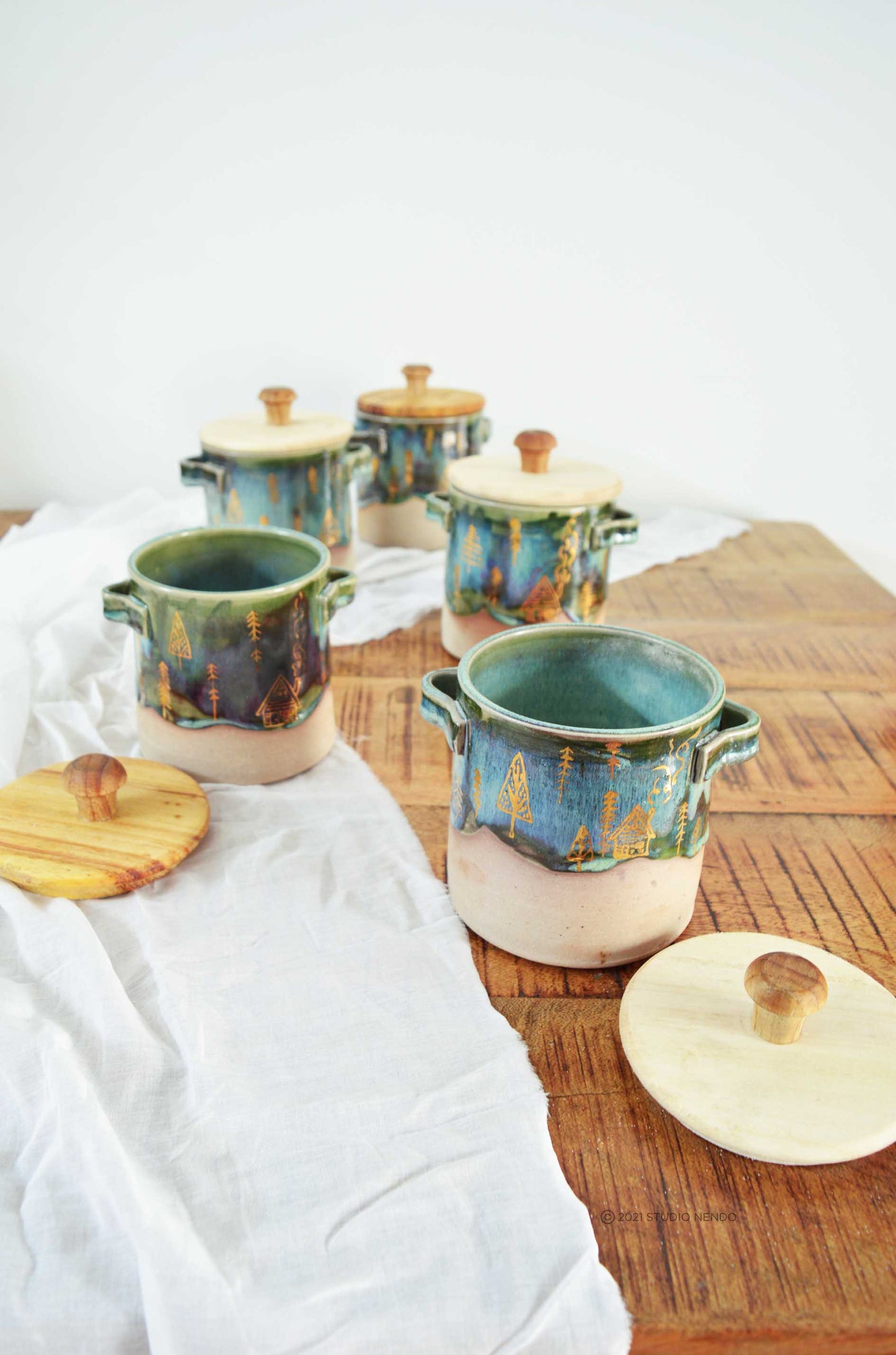 Cabin In the Woods- Storage Jar (Gold Work)
