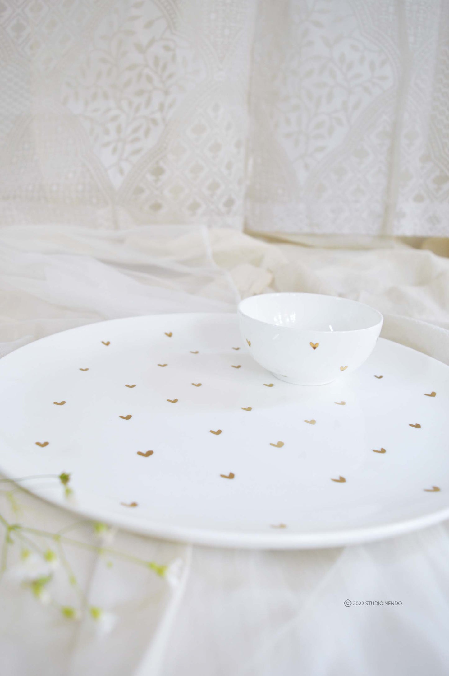 Hand Painted Series- Dinner Plates (Set of 2)- Golden Heart- 12"