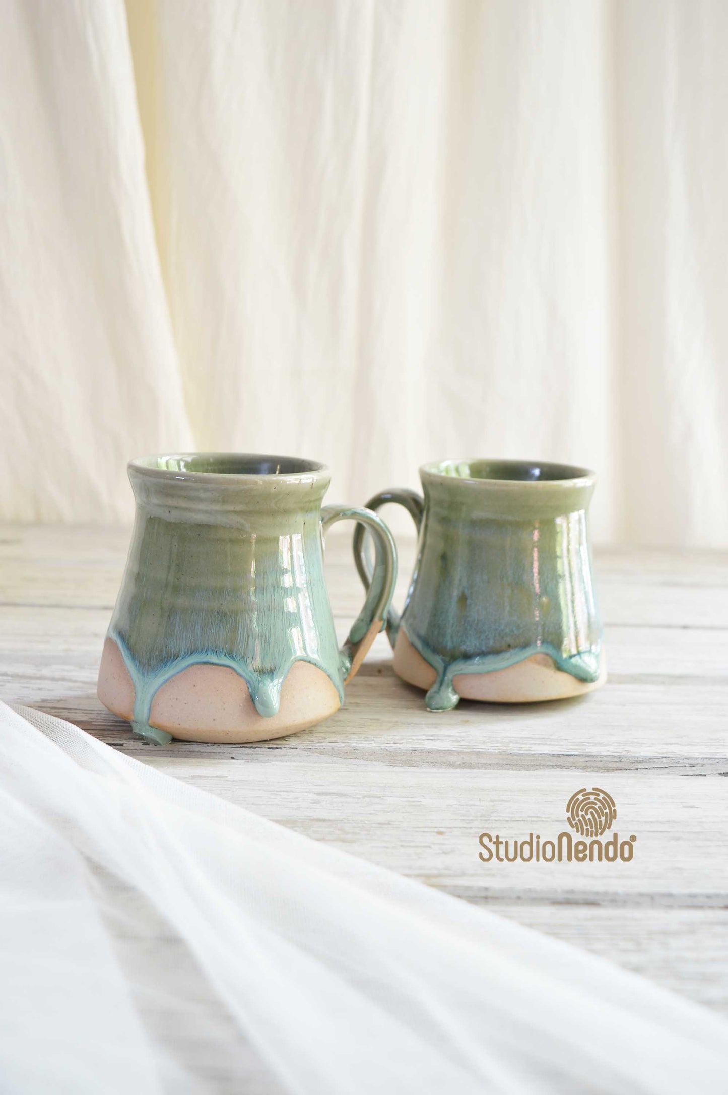 TEACUPS- SET OF 2- MOTTLED GREEN- SECONDS