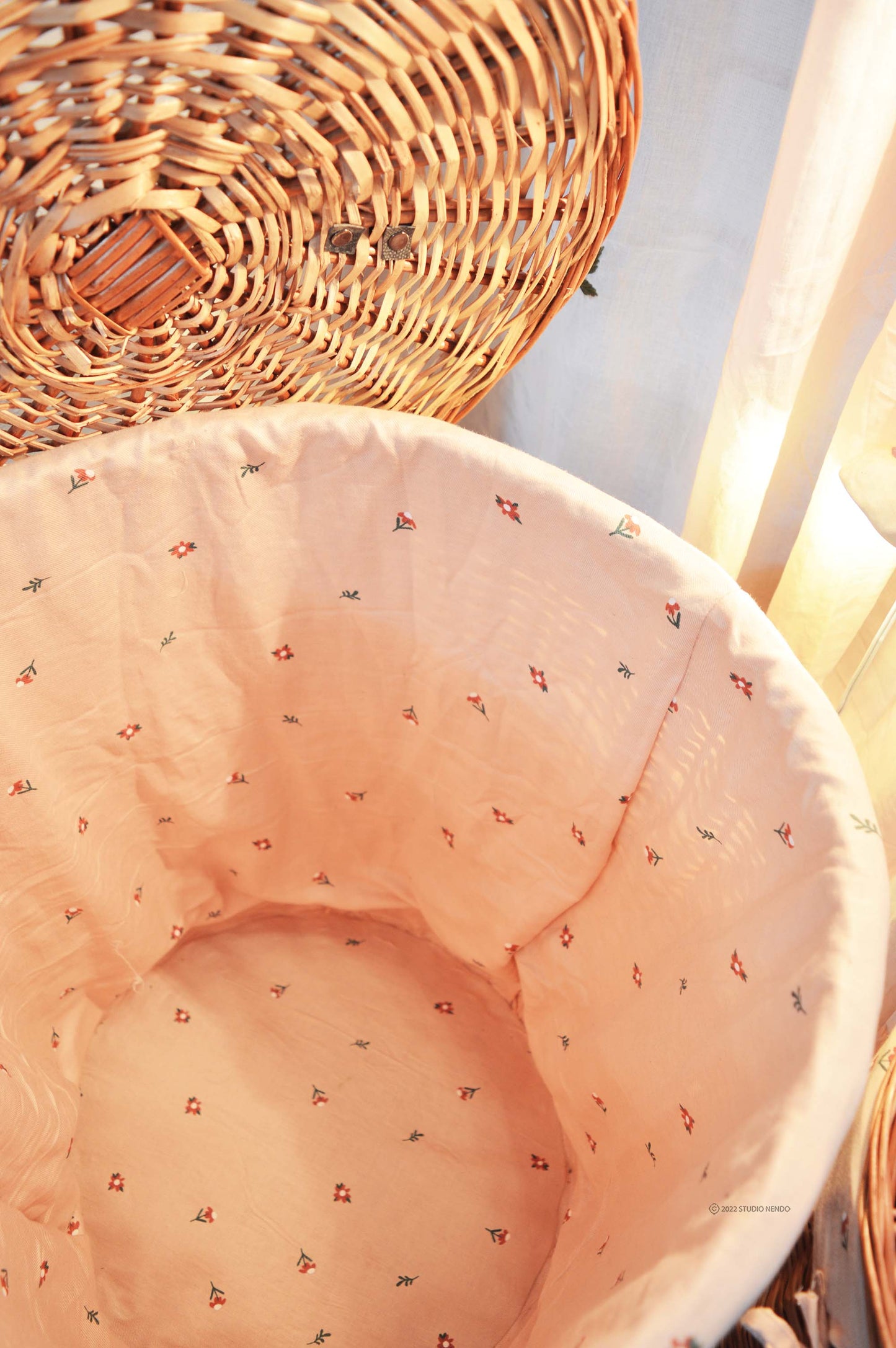 Natural Wicker Laundry Basket- Pink Bloom