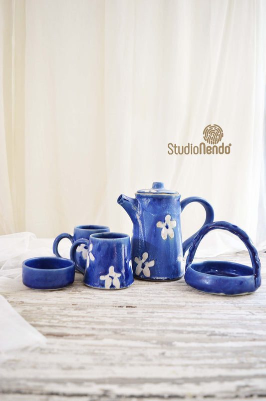 Couples Teaset- Daisy- Textured Cobalt