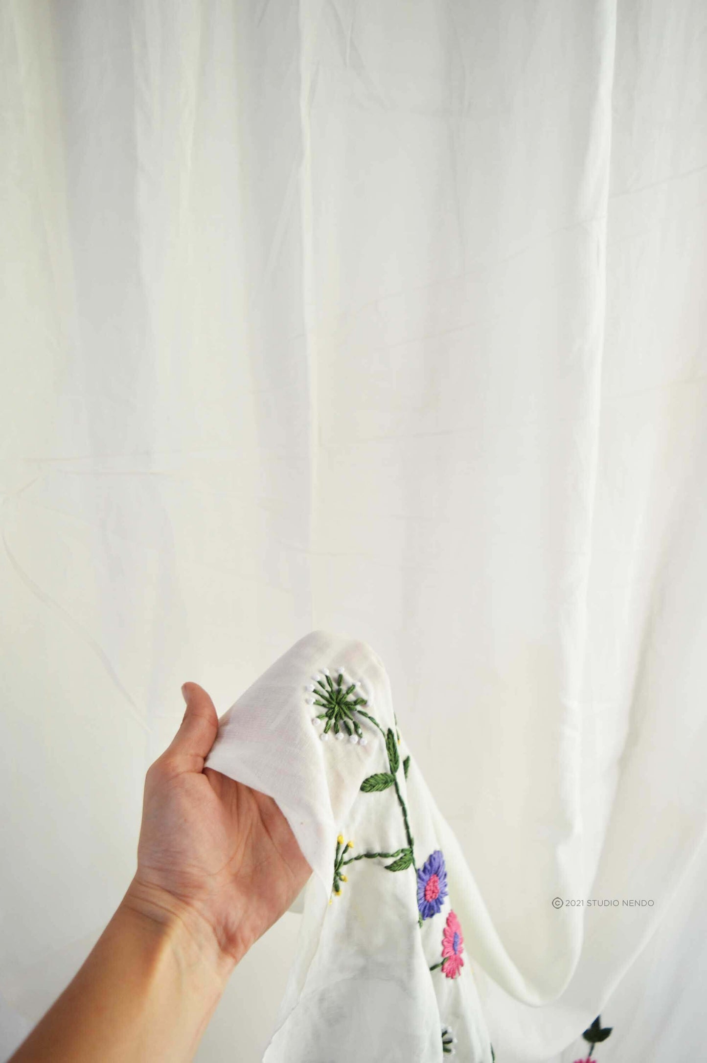 Hand Embroidered Mulmul Curtain- Flowering Meadow Series- Wildflowers