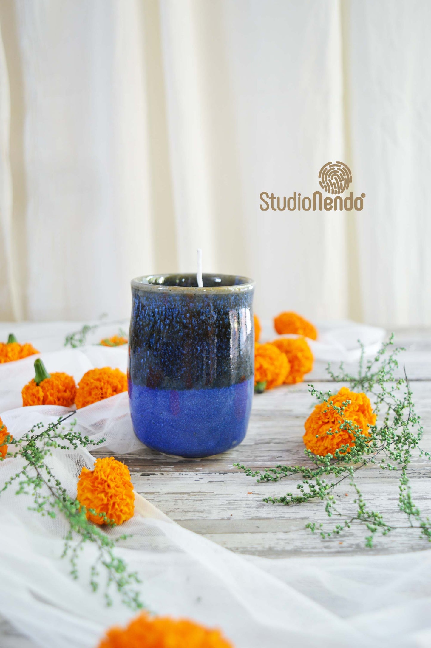 Festive Tumbler Candle- Blue & Amber- Long Burning