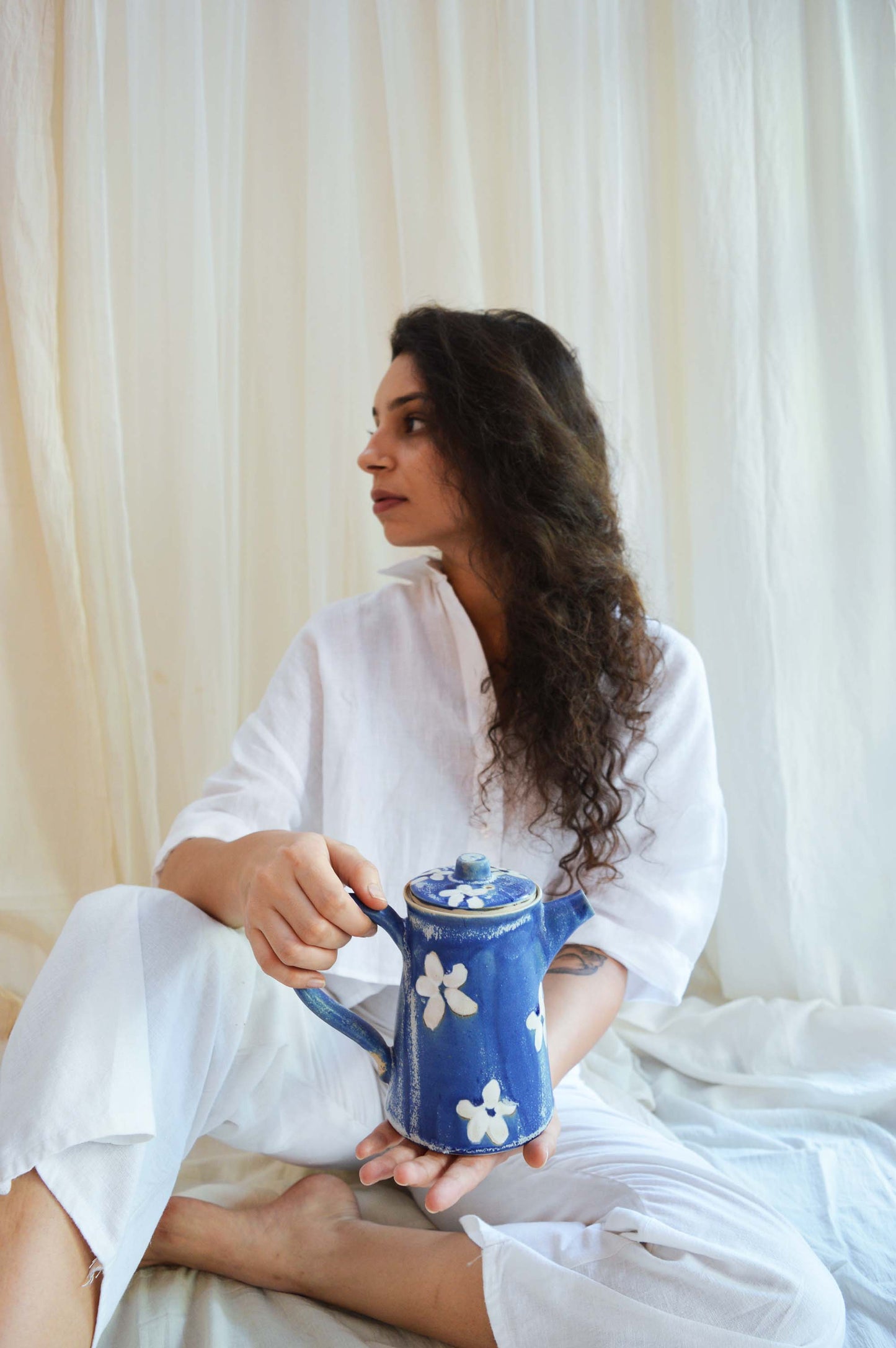 Couples Teaset- Daisy- Textured Cobalt