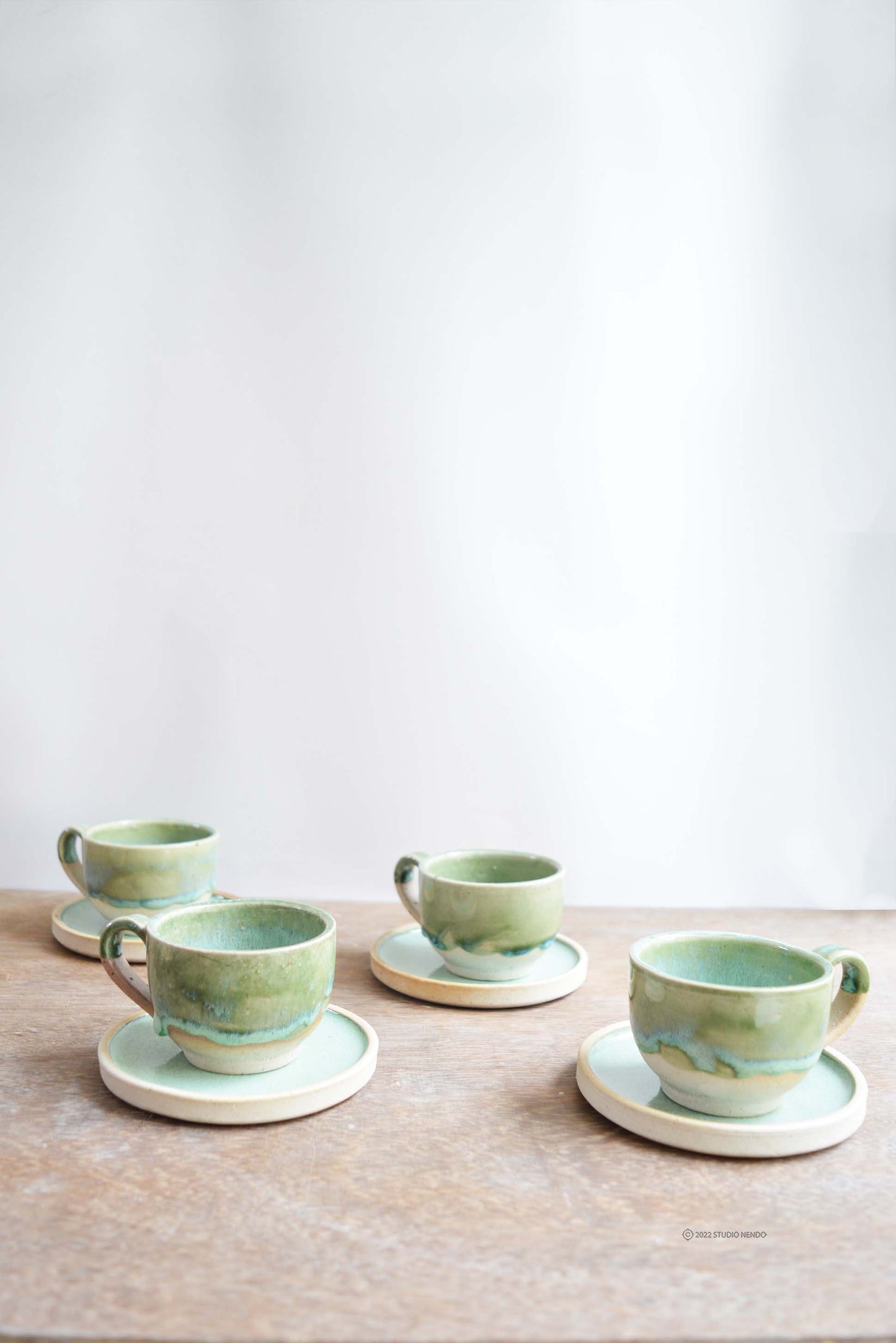 Teacup & Saucer- Set of 4- Mottled Green