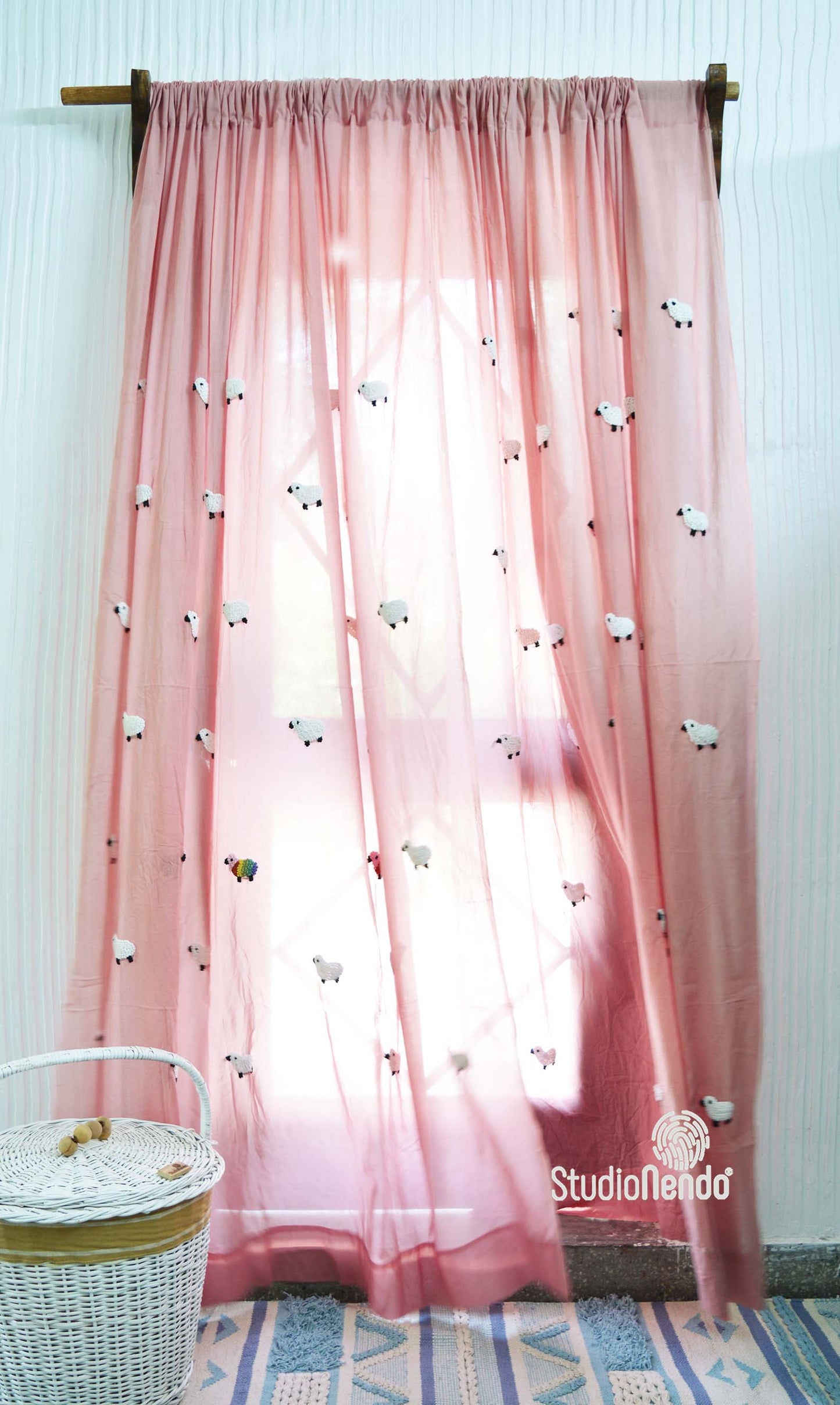 Hand Embroidered Mulmul Curtain- Counting Sheep