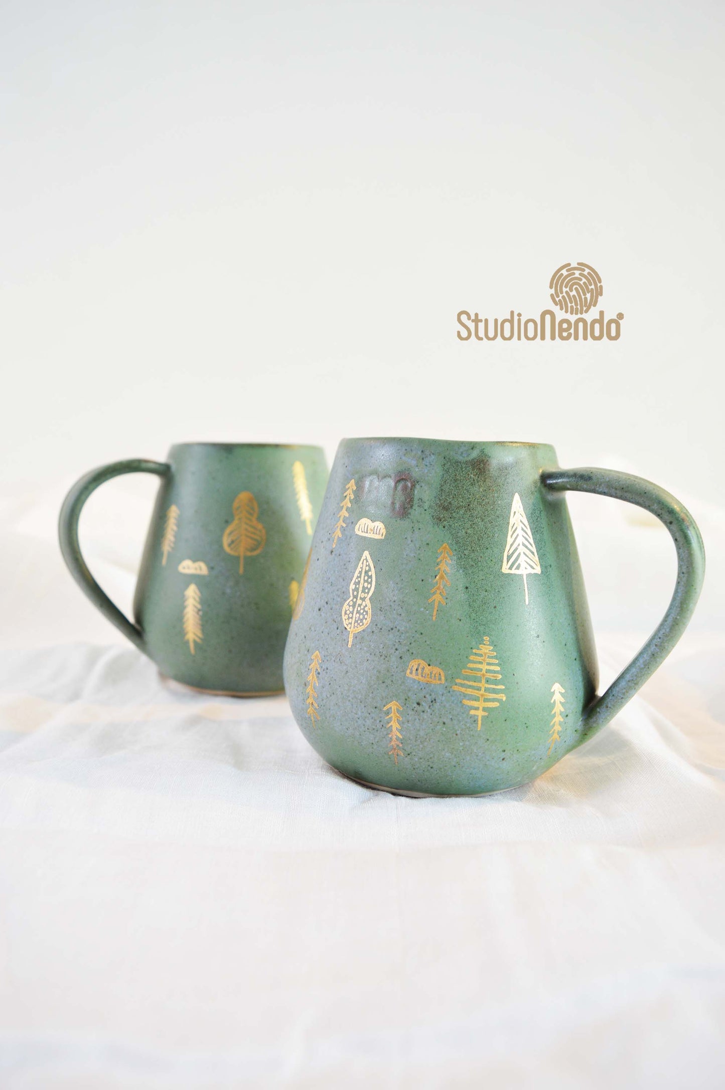 Belly Mug- Forest- Gold Work