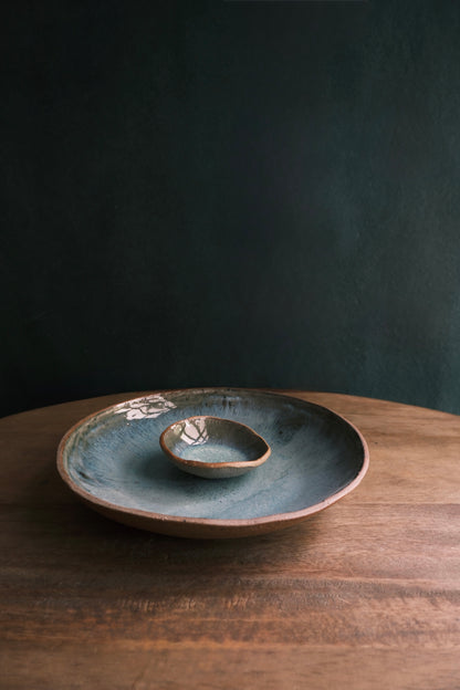 Chip & Dip Bowl/ Serving Bowl- Mottled Green