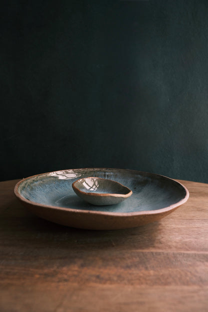 Chip & Dip Bowl/ Serving Bowl- Mottled Green