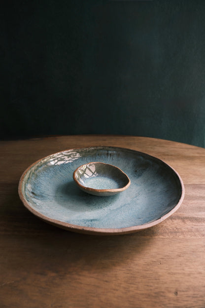 Chip & Dip Bowl/ Serving Bowl- Mottled Green