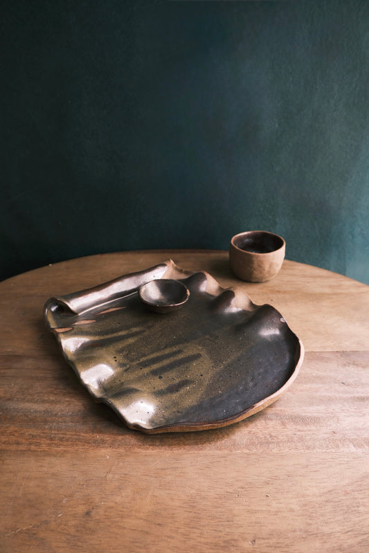 Scroll Cheese Platter/Serving Platter- Three Piece- Dark Umber #1
