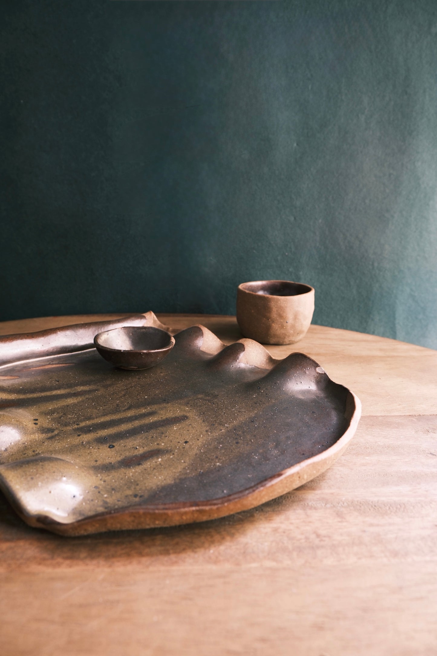Scroll Cheese Platter/Serving Platter- Three Piece- Dark Umber #1