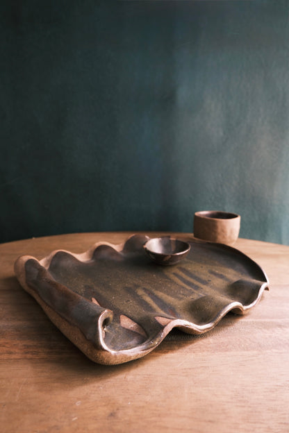 Scroll Cheese Platter/Serving Platter- Three Piece- Dark Umber #1