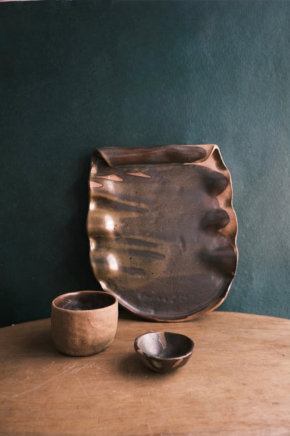 Scroll Cheese Platter/Serving Platter- Three Piece- Dark Umber #1