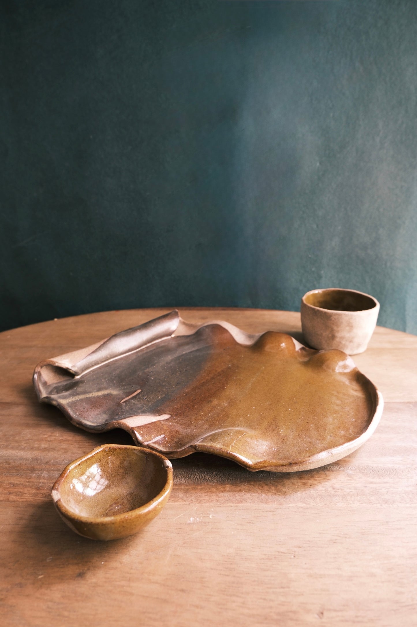 Scroll Cheese Platter/Serving Platter- Three Piece- Dark Umber #2